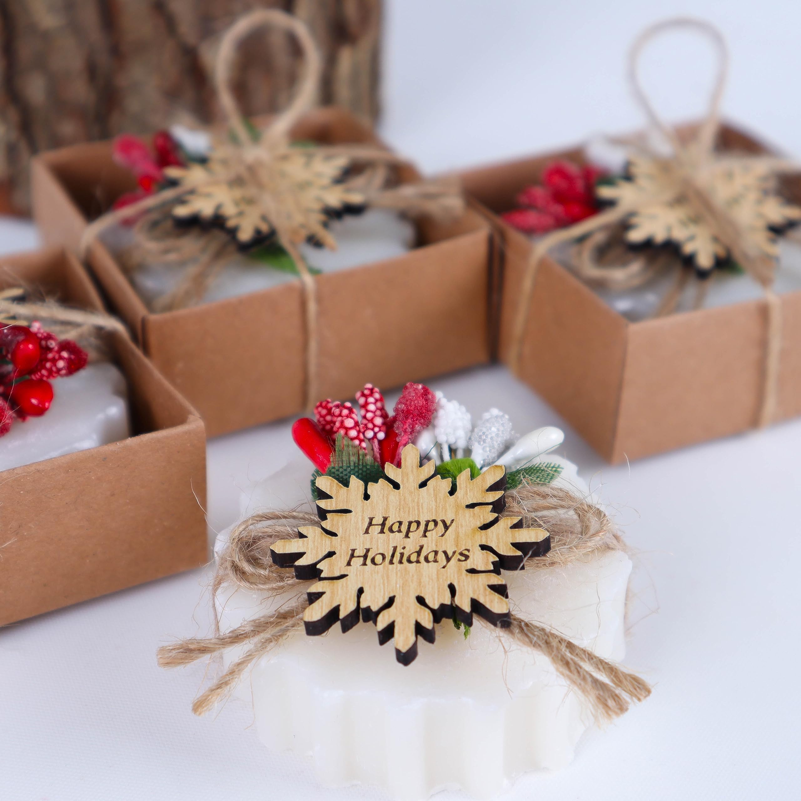 HTF Pack of 10 Christmas Handmade Scented Vegan Mini Soaps - Holiday Decorations for Christmas Tree, New Year Party & Winter Home Decor (Snowflake Design) - Perfect for Gifts, Stocking Stuffers & Festive Celebrations