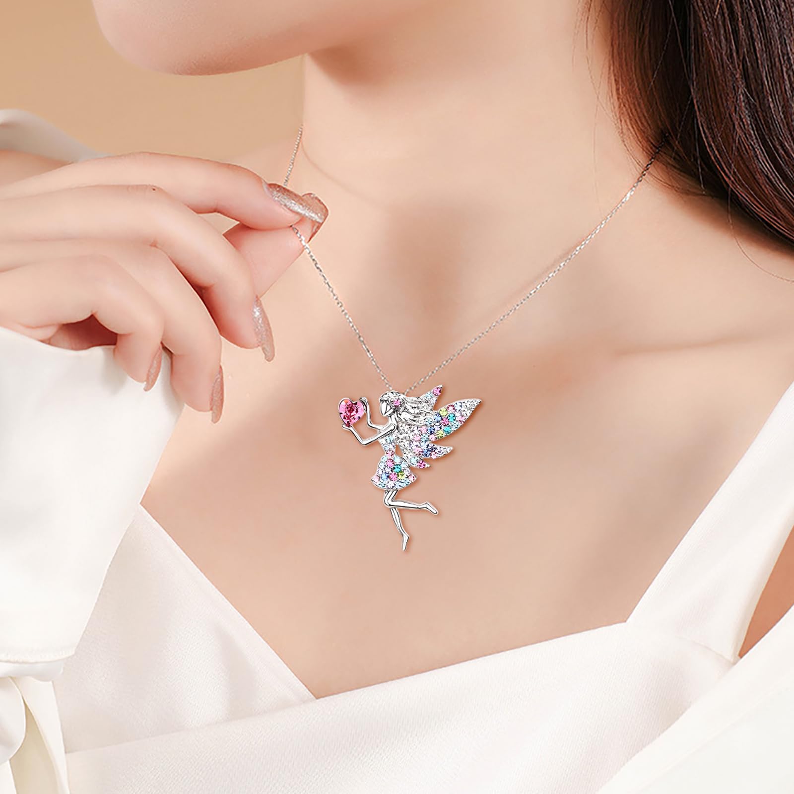 Feibety Crystal Pendant Necklace for Women & Girls - Elegant Elf Jewelry Gift for Birthday, Christmas, Anniversary - Perfect for Daughter, Granddaughter, Niece (Age 13-18) | Ideal for Parties, Prom, Date Night & Special Occasions