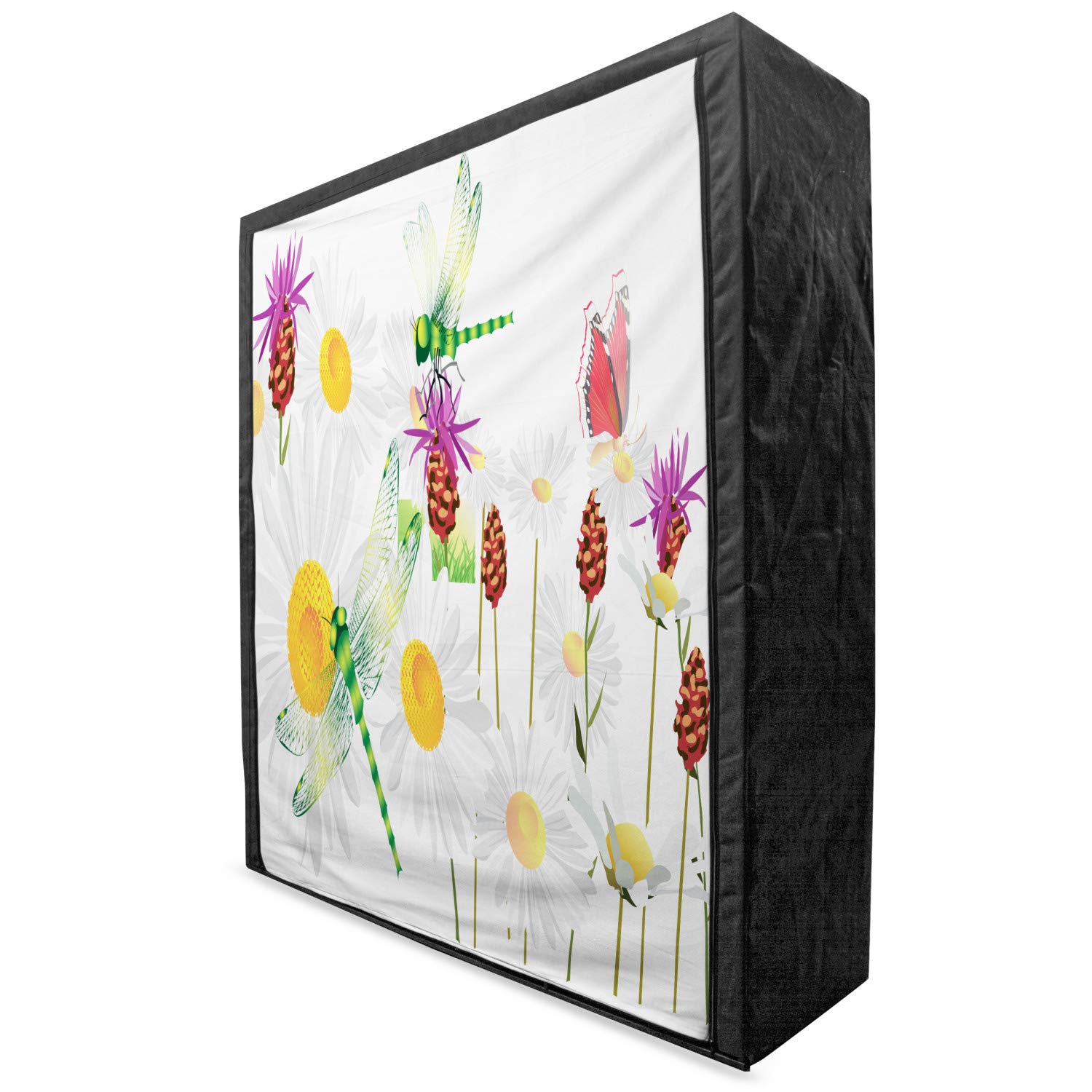 Ambesonne Dragonfly Fabric Wardrobe - Daisy Flower Field with Chamomile & Butterflies Nature Design, 59