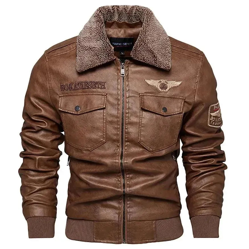 Men's Fleece-Lined Leather Trucker Jacket - Warm Winter Coat for Casual Outdoors & Motorcycle Riding
