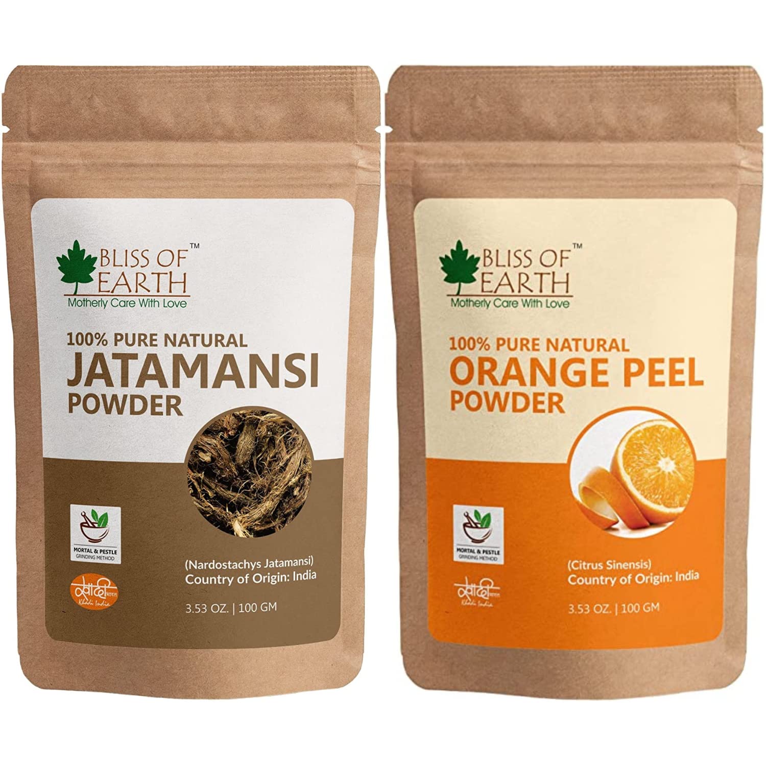 Bliss of Earth® Natural Jatamansi Powder & Orange Peel Powder - 100g (Pack of 2) | Organic Skin Brightening & Hair Conditioning Treatment | Promotes Glowing Skin & Healthy Hair Growth | Perfect for DIY Face Masks, Hair Packs & Natural Beauty Routines