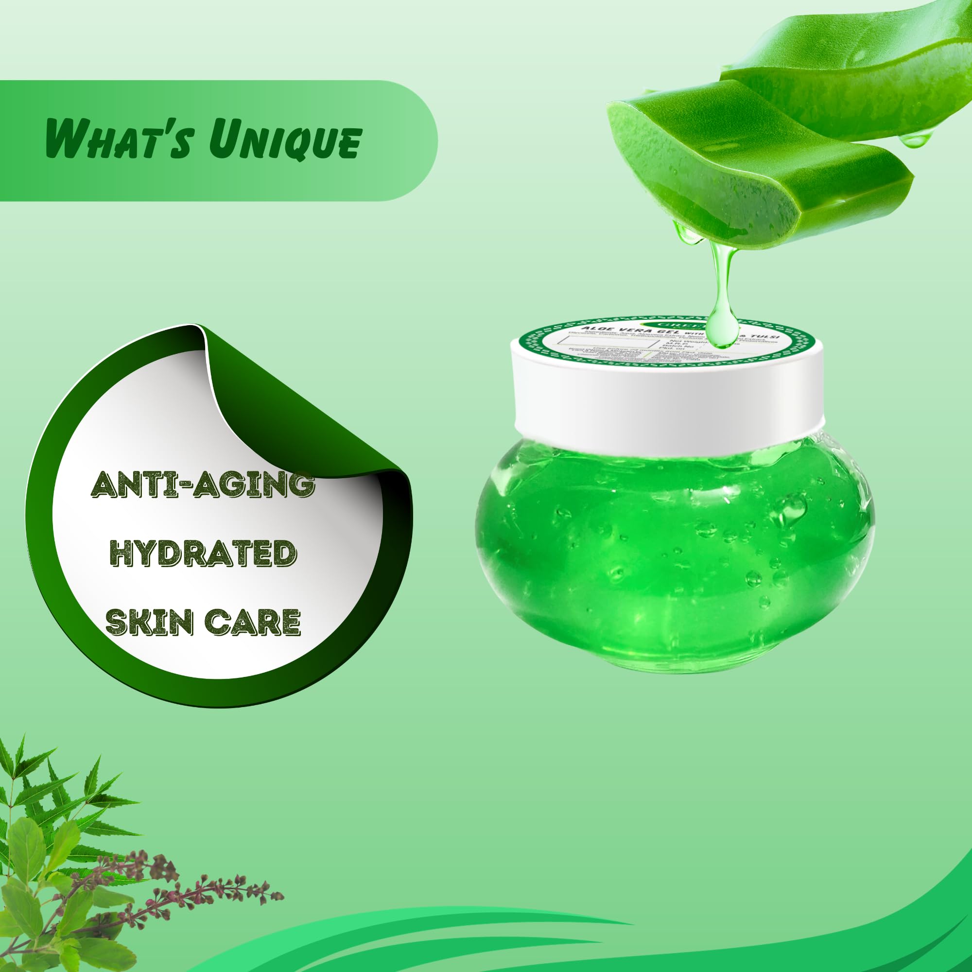 Organic Aloe Vera Gel with Neem & Tulsi - 120g Anti-Aging Face Moisturizer for Hydrated Skin | Natural Skincare for Dry Skin, Sunburn Relief & Daily Face Care