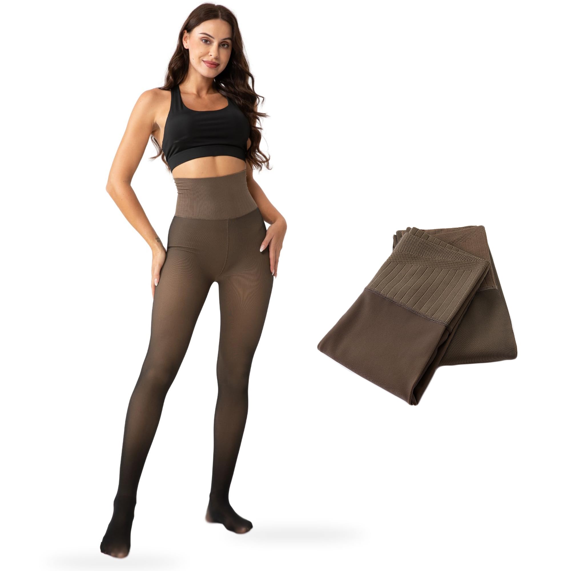 **Soxbang Women's Fleece Lined Thermal Tights - High Waist Opaque Leggings, Fake Translucent Warm Pantyhose for Winter, Yoga & Everyday Wear**