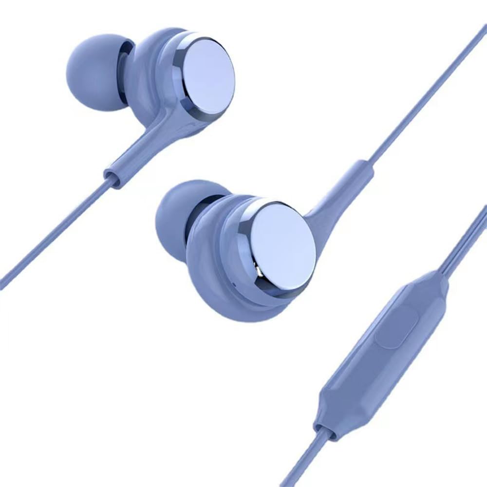 5 Pack Wired Earbuds with Microphone - In-Ear Headphones with 3.5mm Jack & Volume Control - Noise Isolating for Sports, Gym, Running, Gaming & Workouts - Compatible with iPhone, Android & Laptops (Blue)
