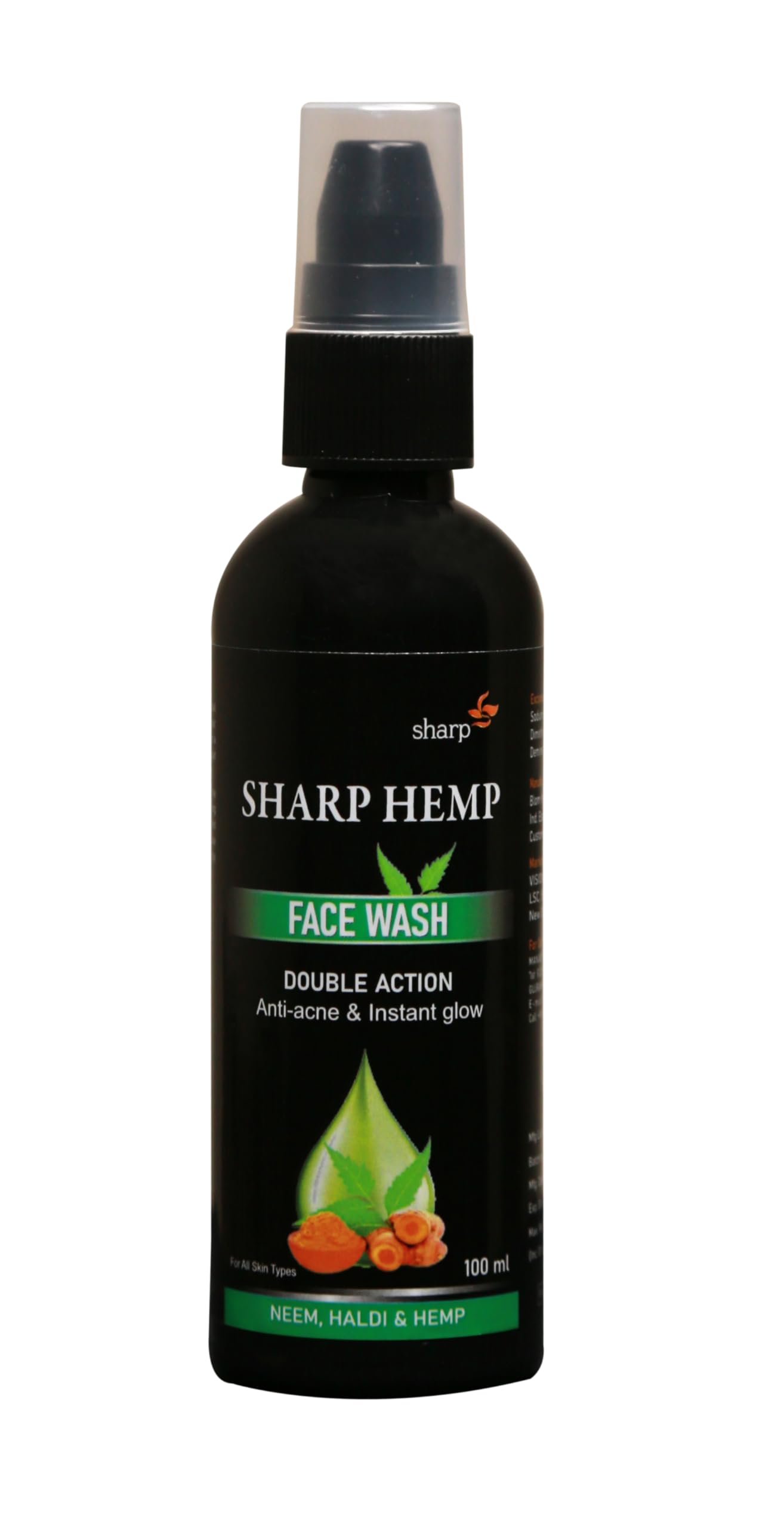 SHARP Hemp Face Wash (100ml) - Acne Treatment & Brightening Cleanser for Women with All Skin Types | Turmeric Neem Formula | Perfect for Daily Skincare Routine & Glowing Complexion