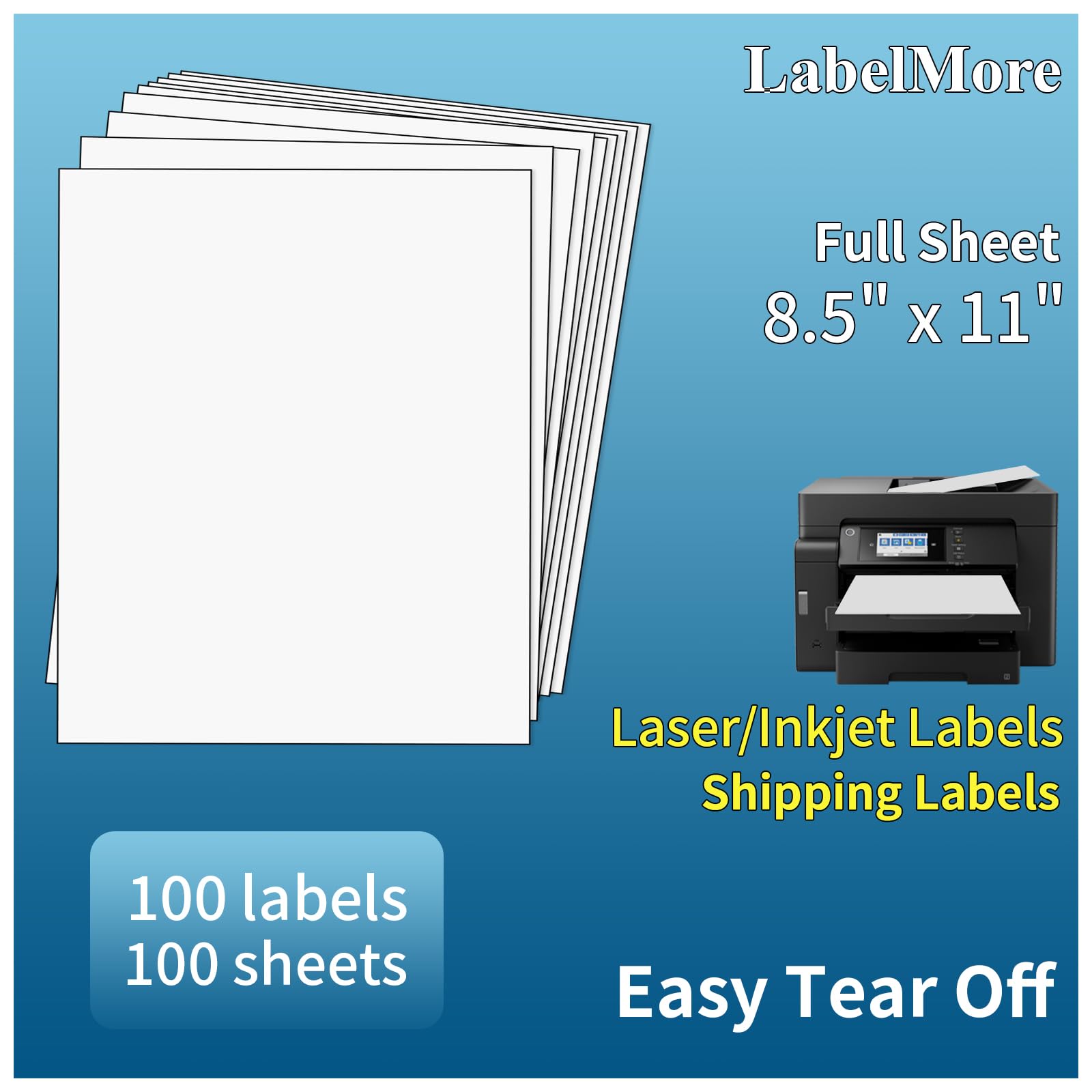 LabelMore 100 Sheets Printable Sticker Paper - 8.5