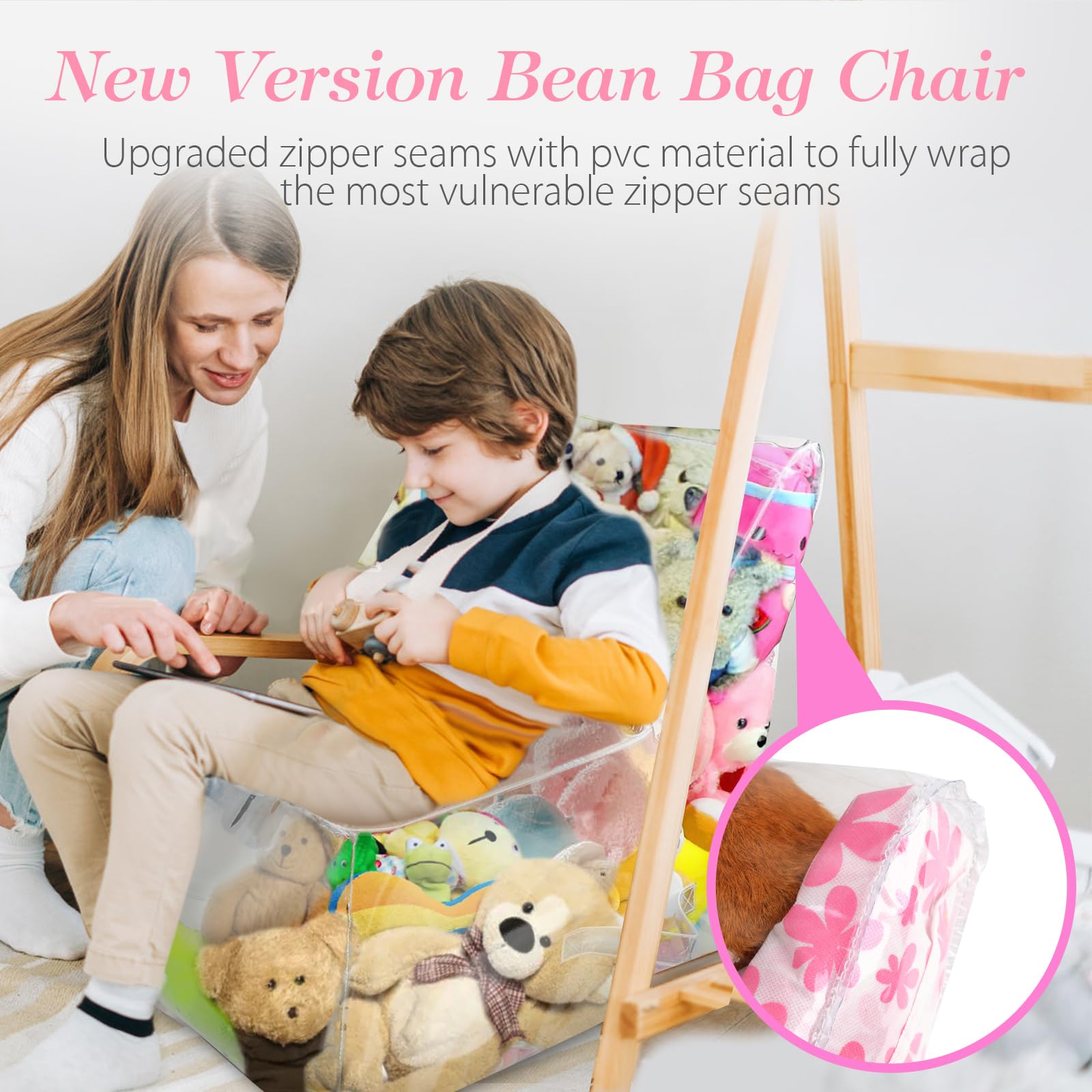 PVC Stuffed Animal Storage Bean Bag Chair - Clear Transparent Toy Organizer for Kids' Plush Toys | Perfect for Playroom, Bedroom & Nursery Organization