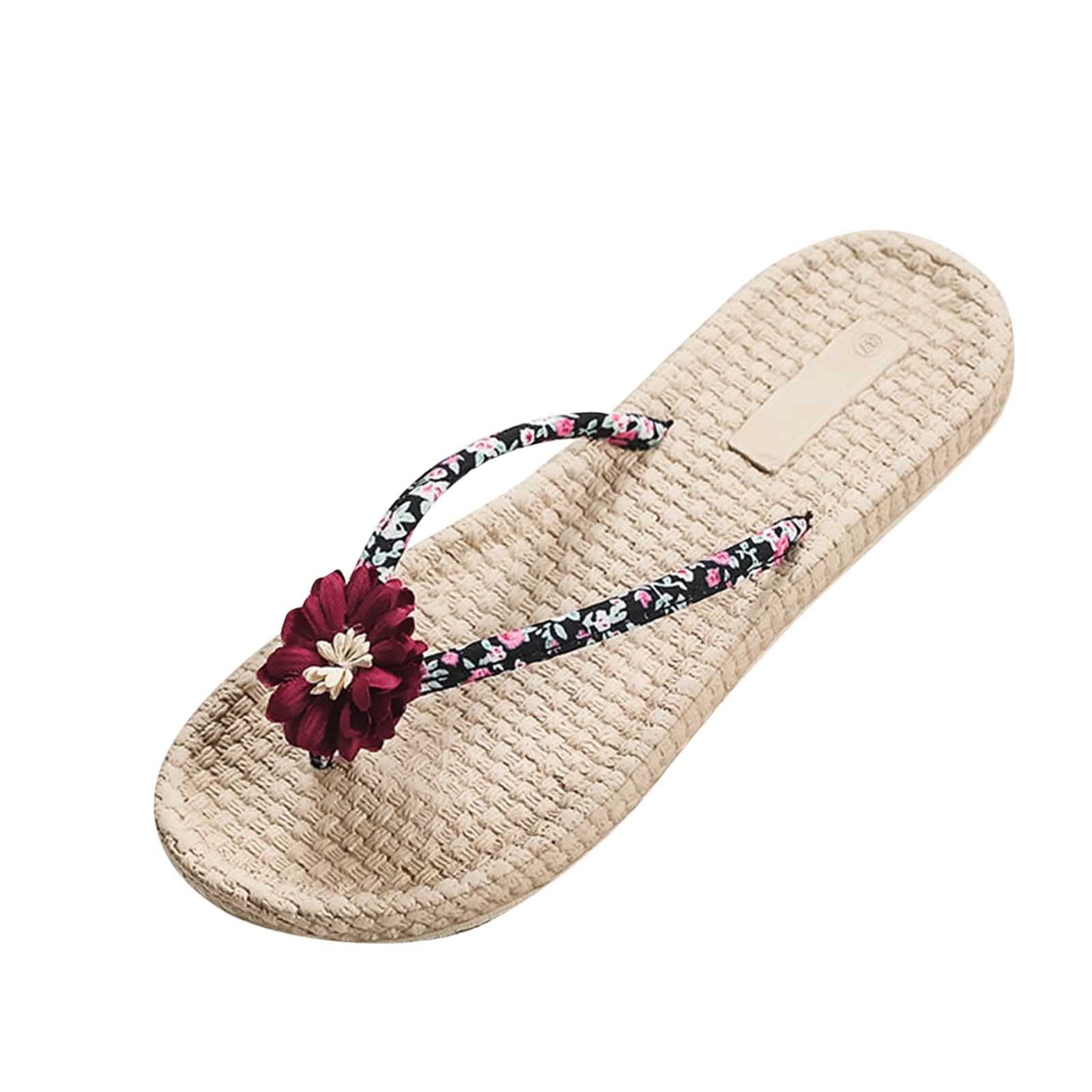 Floral Women Flip Flops - Summer Beach Slippers for Outdoor & Vacation