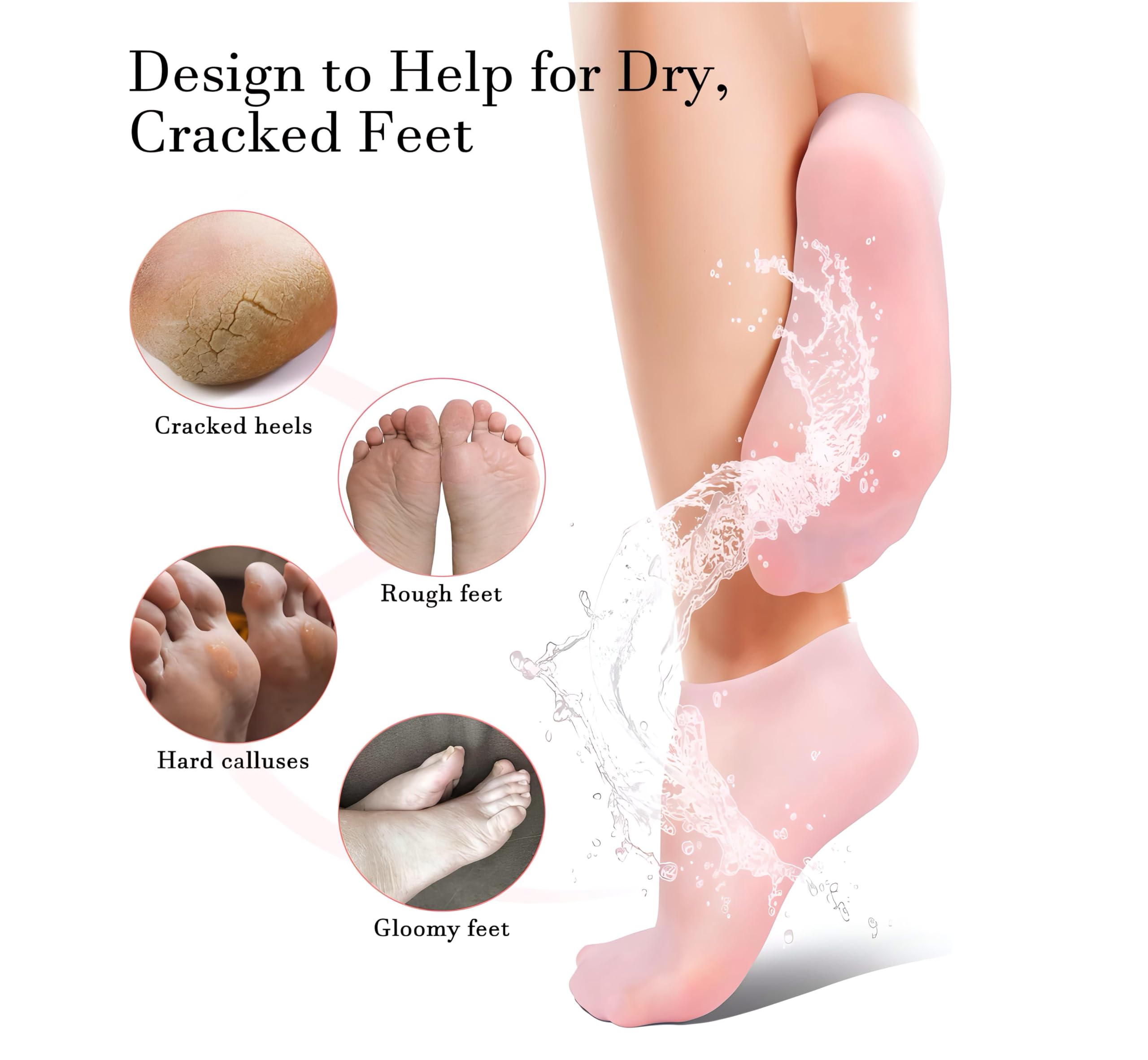 Qenixo Moisturizing Gel Lined Socks for Dry Cracked Feet - Soft Reusable Spa Socks with Lotion Infusion for Women - Perfect for Nighttime Foot Care & Cracked Heel Repair