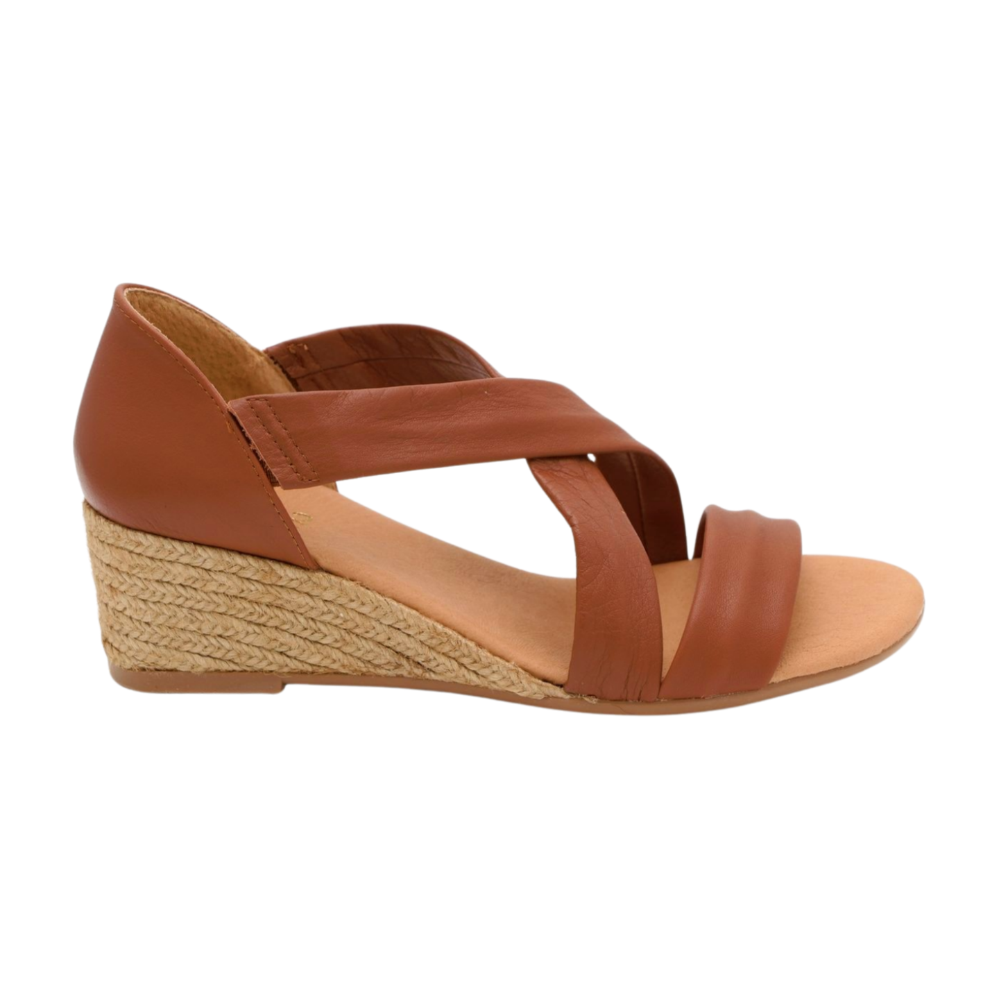 PINAZ Tan Leather Criss Cross Wedge Sandals for Women - Comfortable Summer Casual Shoes - Perfect for Beach, Vacation & Everyday Wear