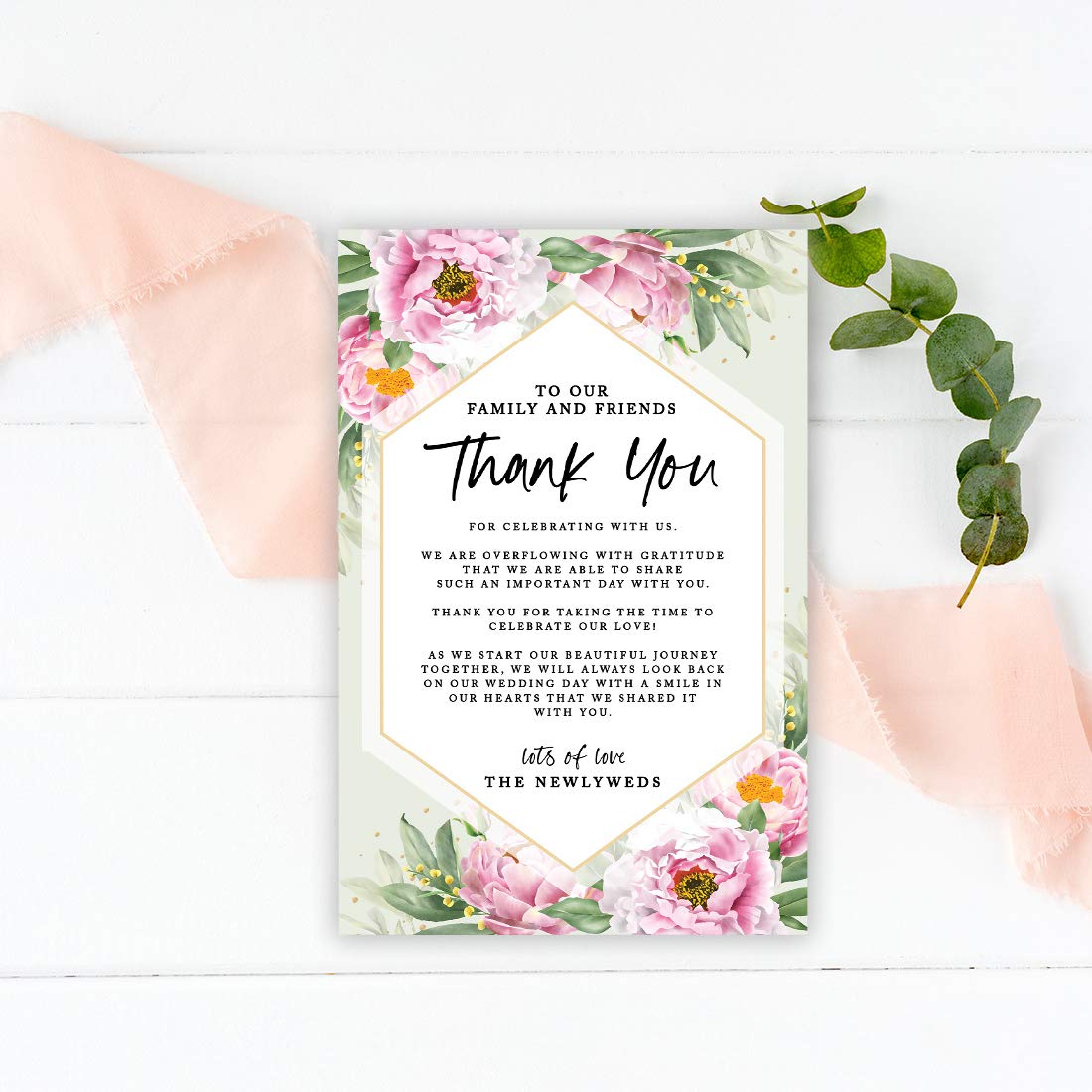 Elegant Peonies Wedding Thank You Cards - 56-Pack Classic Place Setting Cards for Wedding Reception, Dinner Plates & Table Decor (4 x 6 Inch) - Perfect for Guest Seating, Family & Friends - Ideal for Bridal Showers, Anniversary Parties & Formal Events