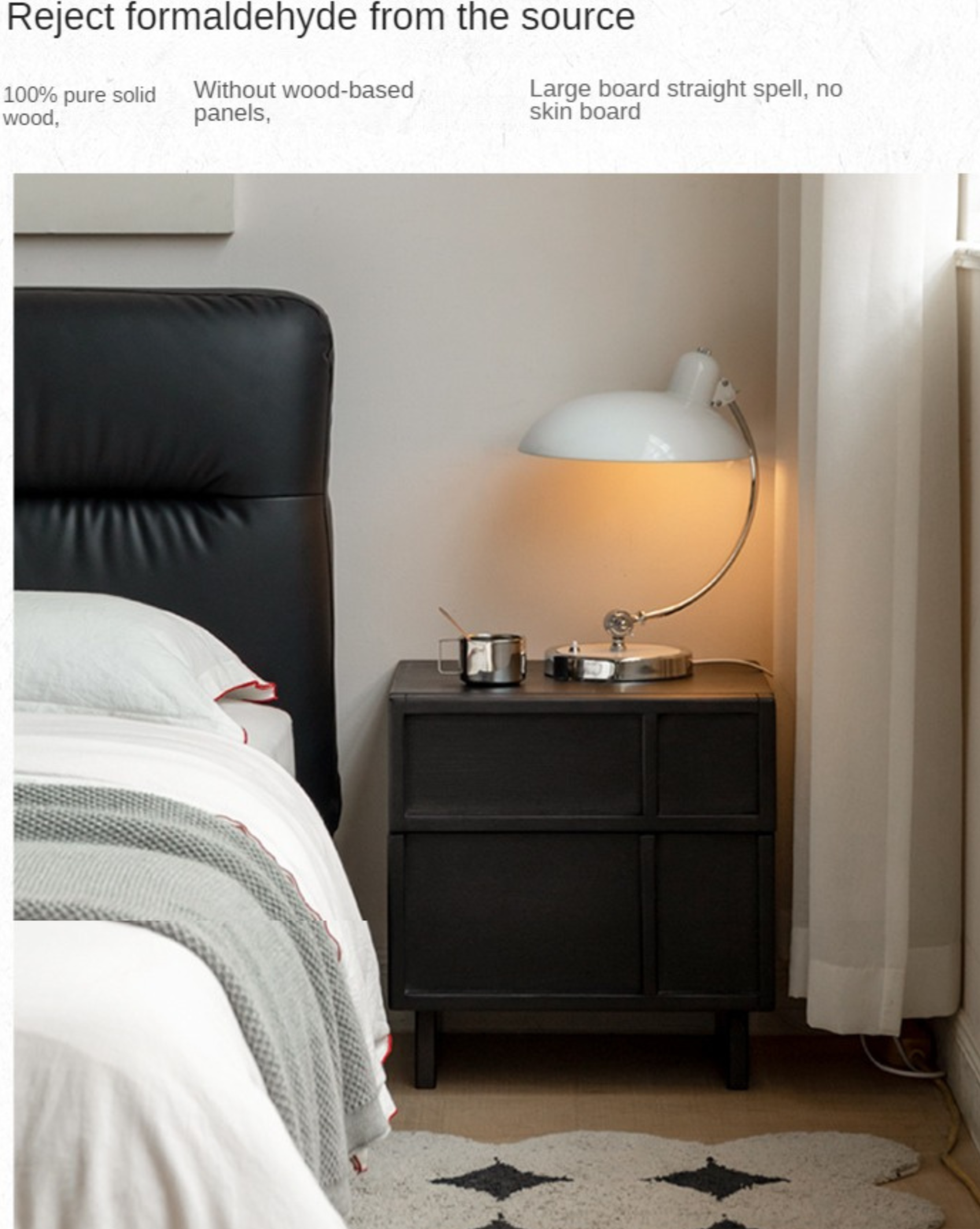 Modern Black Oak Solid Wood Nightstand with Storage - Stylish Bedside Table for Bedroom, Living Room, or Office