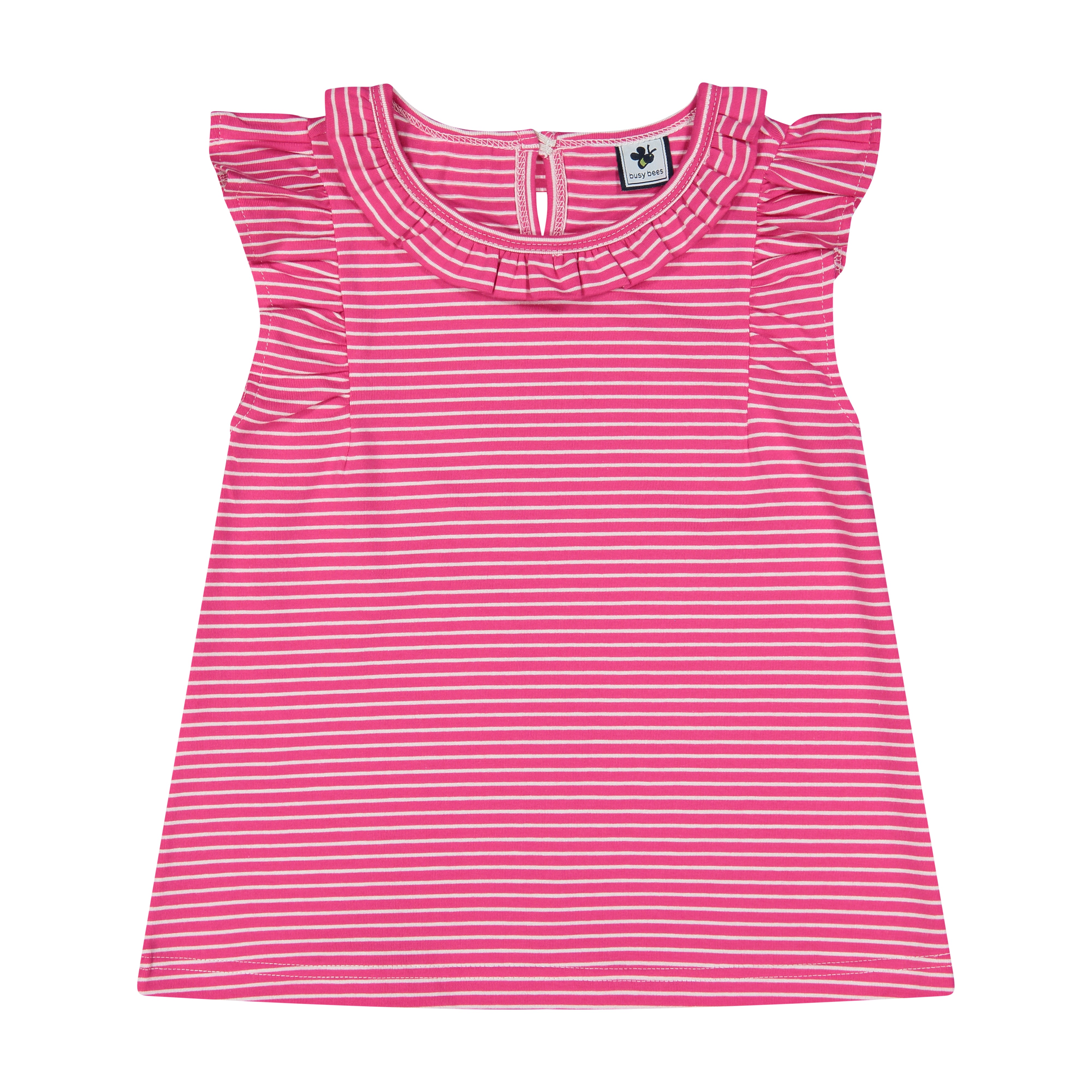 Colette Flutter Sleeve Women's Blouse - Fuschia Pink Striped Tunic Top for Casual Wear & Summer Outfits