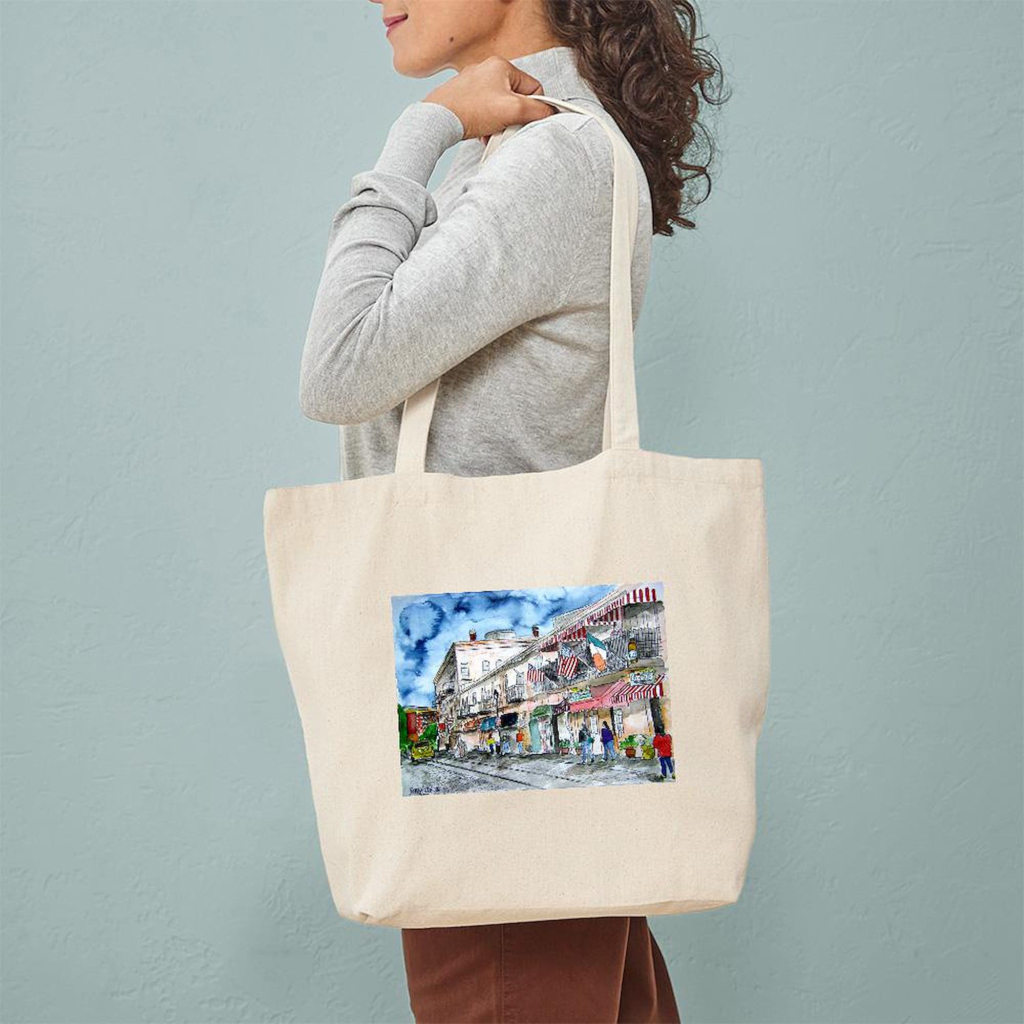 Savannah River Street Painting Tote Bag - Natural Canvas Reusable Shopping Bag for Groceries, Beach & Daily Use | Eco-Friendly Cotton Tote with Unique Art Design
