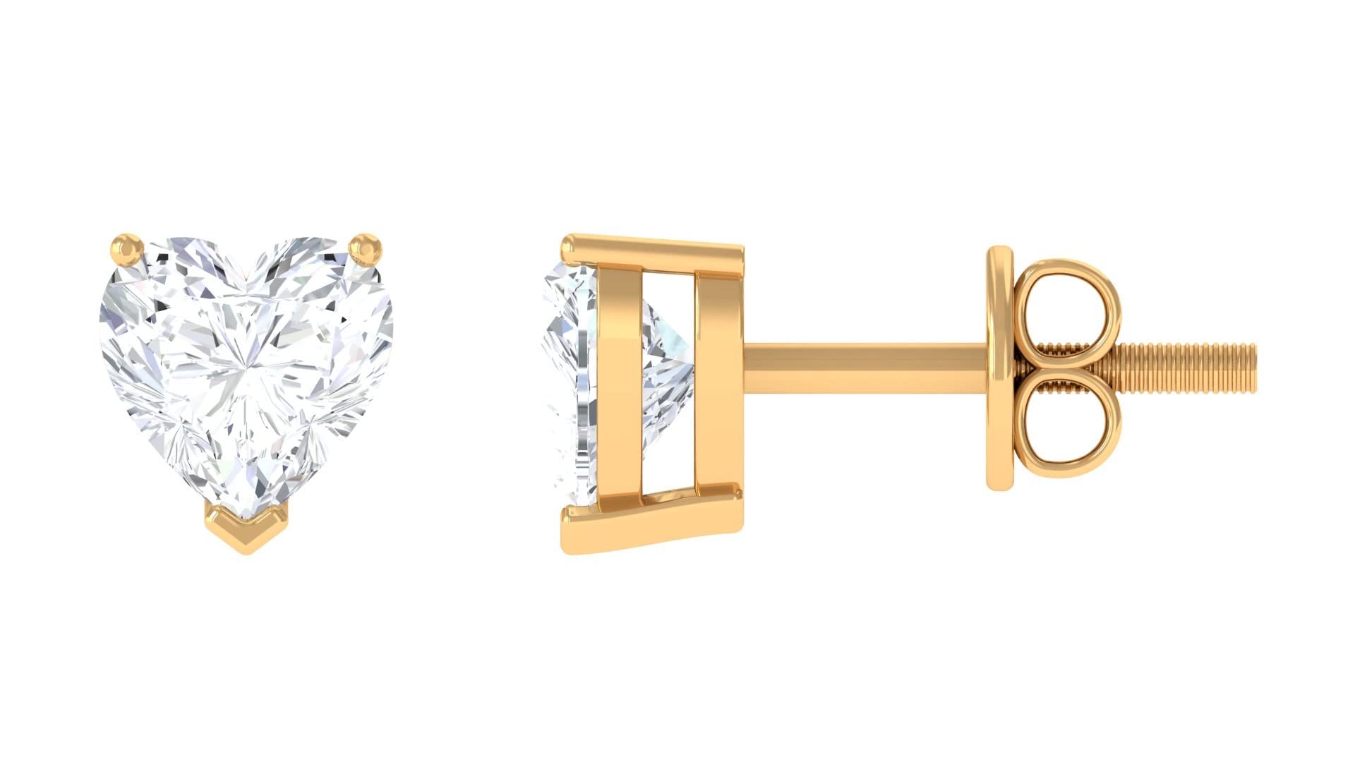 1/2 CT Certified Moissanite Stud Earrings - Solitaire & Heart Designs in 14K Solid Gold | Perfect for Weddings, Anniversaries & Everyday Elegance