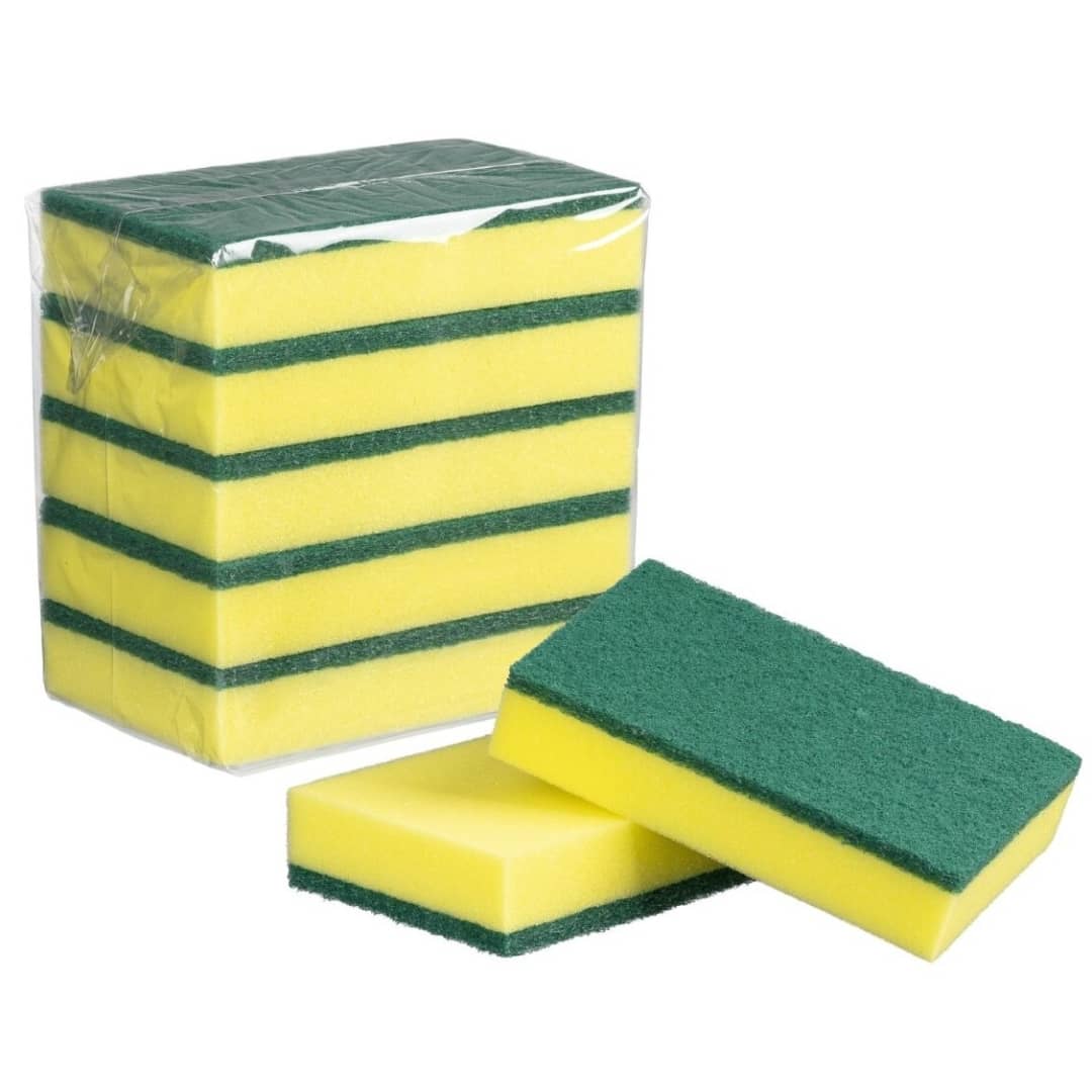 Premium Scouring Sponges for Kitchen Cleaning - Heavy Duty Yellow/Green Sponge (100mm x 150mm x 30mm) - Perfect for Pots, Pans, Dishes & Tough Stains Removal