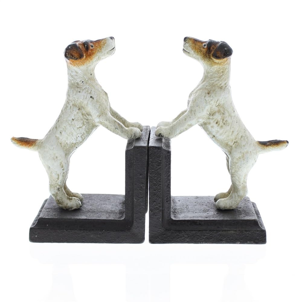 HomArt Cast Iron Jack Russel Bookends - Heavy Duty Rustic Book Holders for Shelves, Desks & Home Decor - Perfect for Organizing Books, Displaying Collectibles & Adding Farmhouse Style