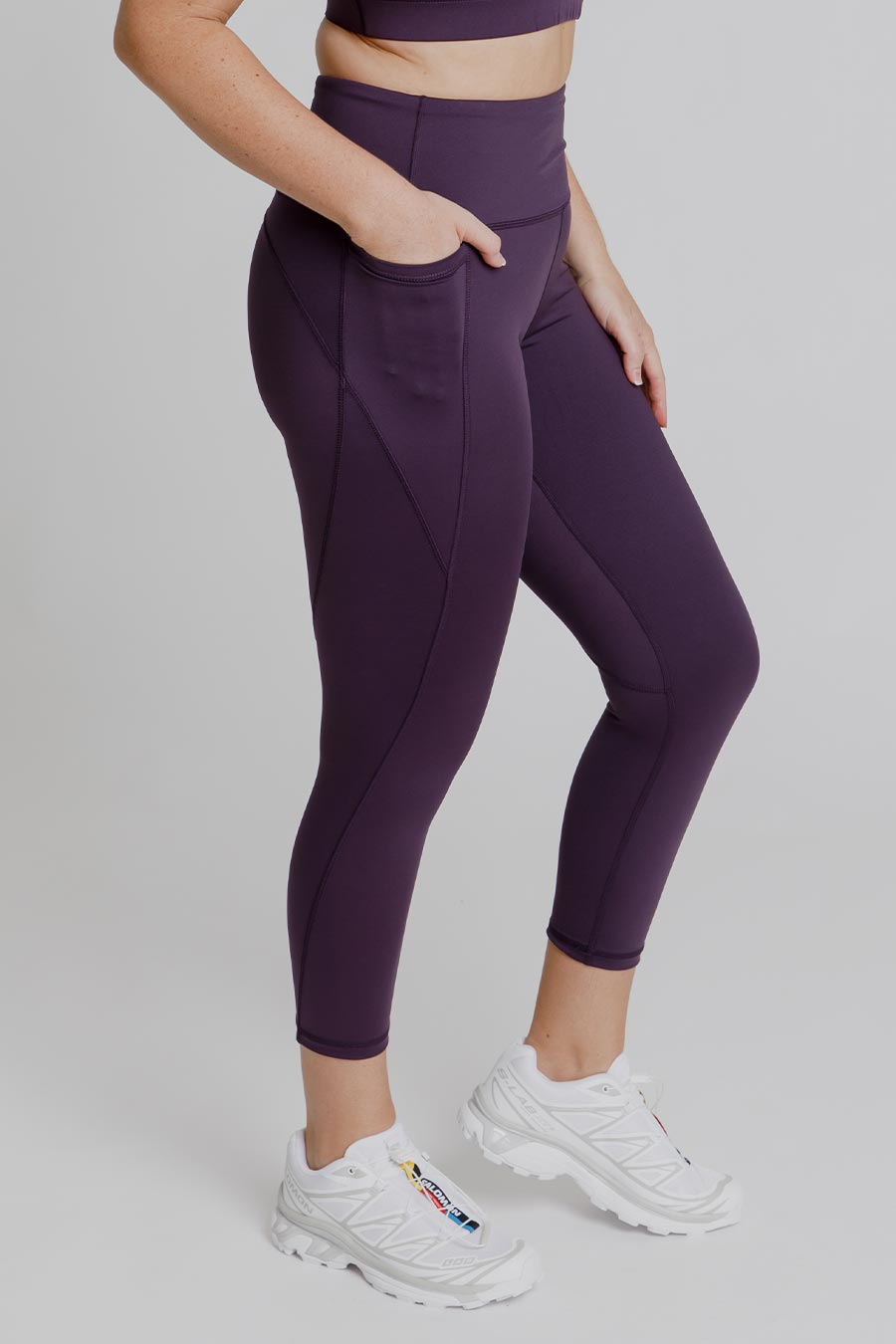 Training Pocket Move 7/8 Leggings for Women - Blackcurrant Color | High Waist Yoga Pants with Side Pockets | Perfect for Gym, Running, Workout & Lounge Wear