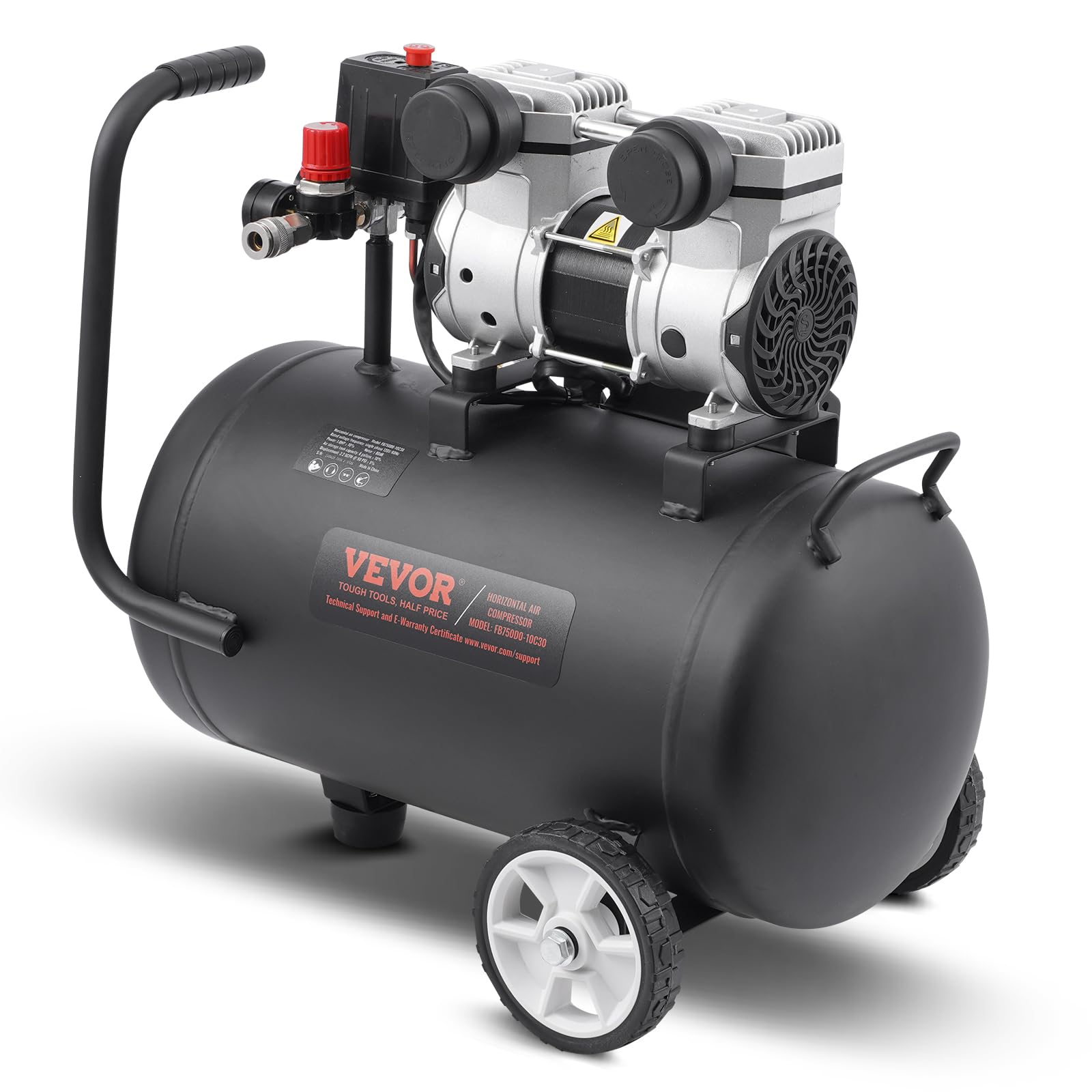 VEVOR 8 Gallon Steel Tank Air Compressor, 1HP 2.2 CFM@90 PSI Oil-Free, 120PSI Max Pressure, 80dB Ultra Quiet Portable Compressor for Auto Repair, Tire Inflation, Spray Painting - Ideal for Home Garage, DIY Projects, and Professional Workshops