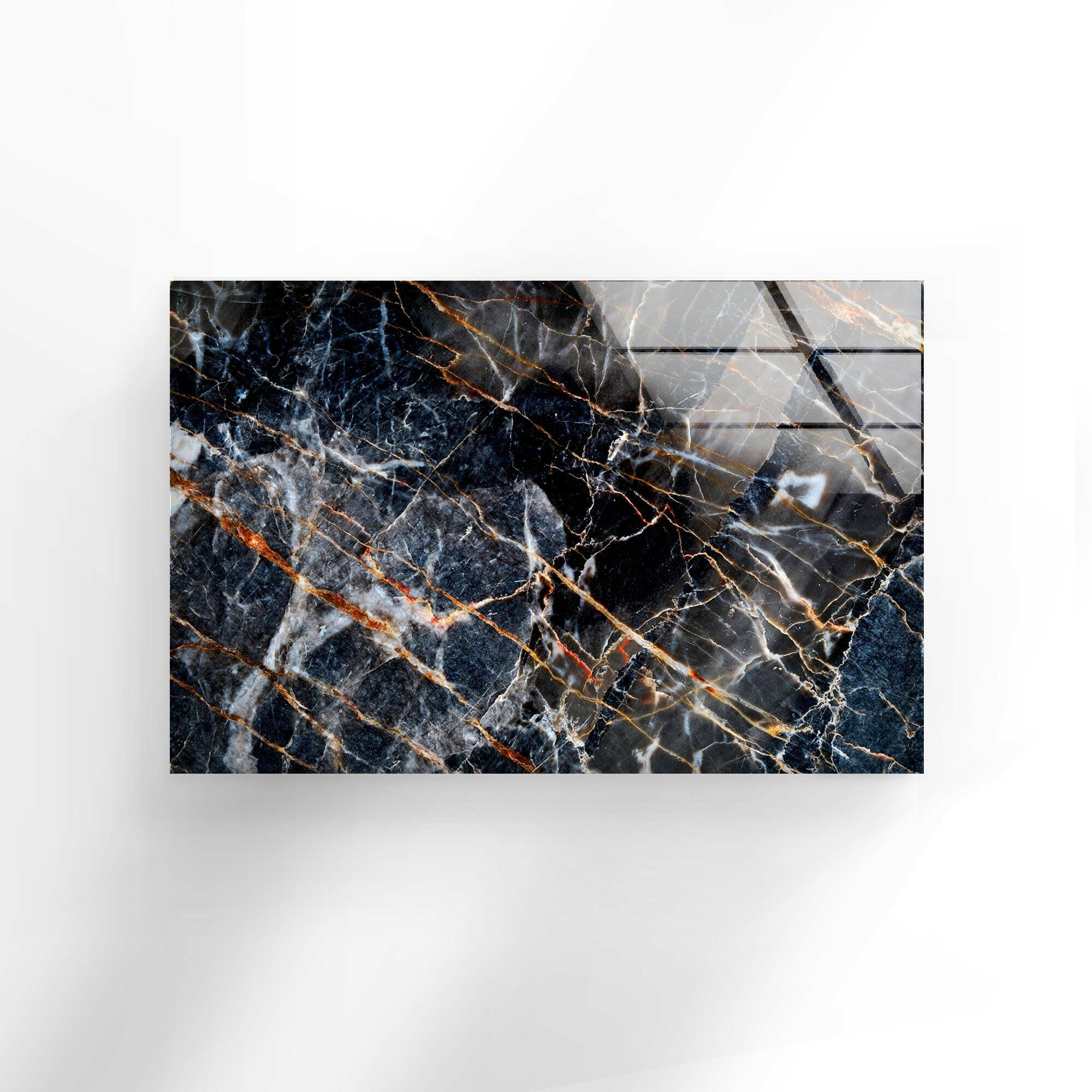Modern Black Abstract Marble Glass Wall Art Decor - Elegant Home & Office Wall Decor for Living Room, Bedroom, Dining Area