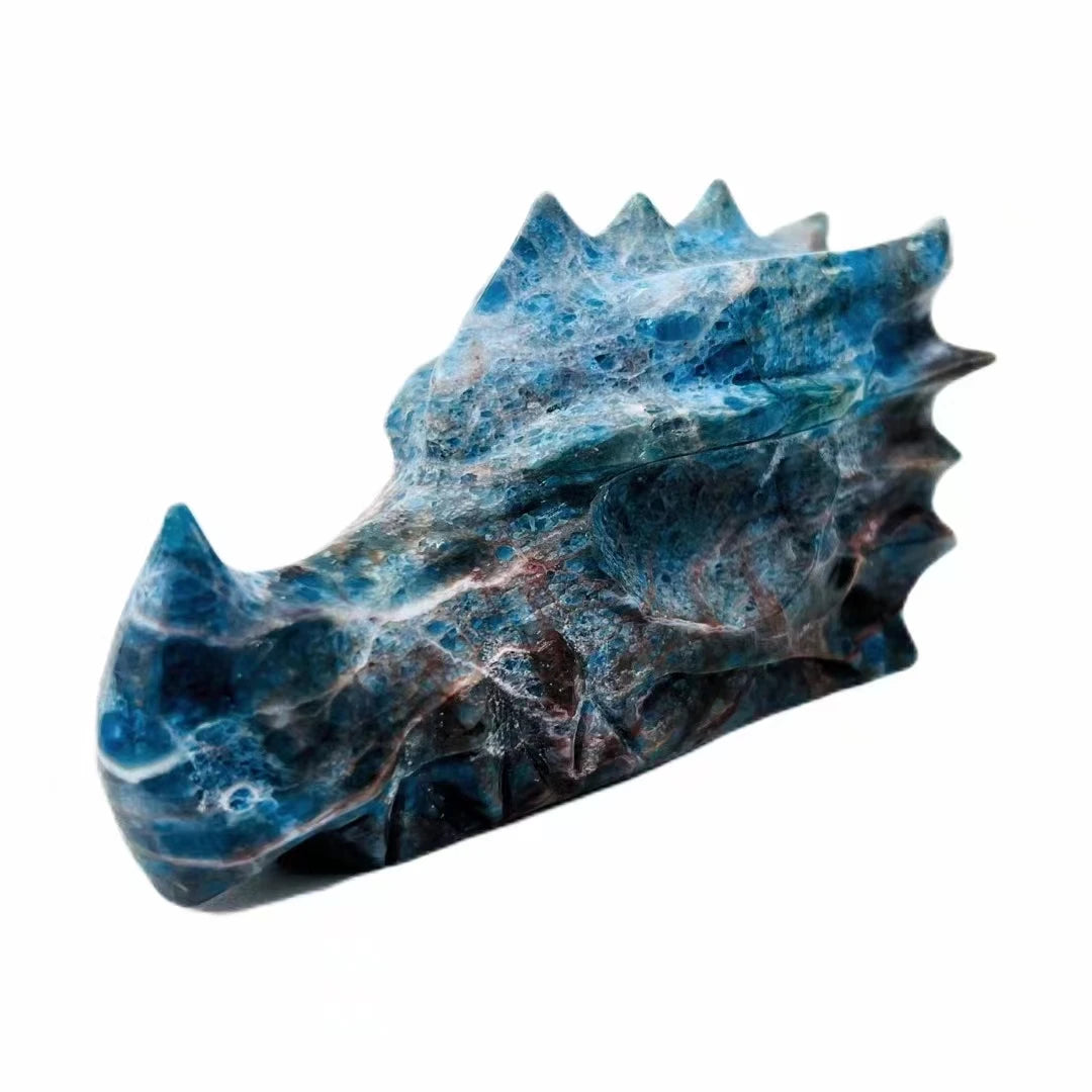Custom Blue Apatite Crystal Dragon Skull Sculpture - Handcrafted Reiki Healing Stone, Unique Home Decor & Spiritual Gift for Men | Meditation, Feng Shui, Crystal Collection Display