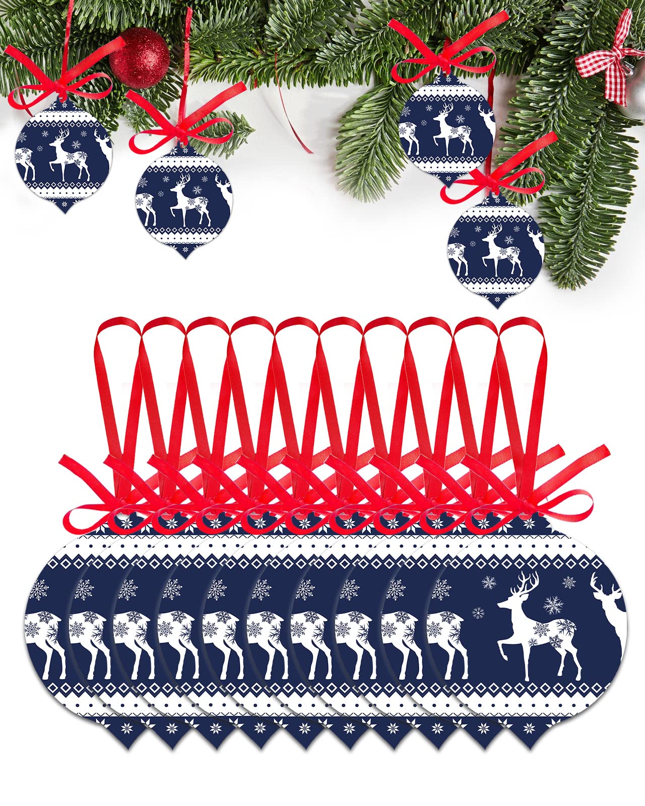 10pcs Christmas Elk Tree Ornaments with Snowflake Blue Backdrop - Round Hanging Decorations for Xmas Holiday Party, Home & Office Decoration - Perfect for Christmas Trees, Gifts, and Festive Celebrations