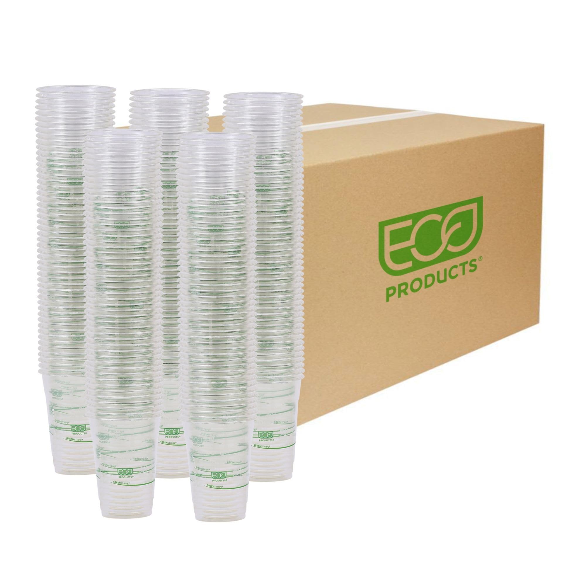 ECO PRODUCTS GreenStripe Clear Compostable 16oz PLA Plastic Cups - 1000 Count | Plant-Based Disposable Cold Drink Cups for Parties, Picnics & Events | BPI Certified & ASTM Compliant Eco-Friendly Compostable Cups | Perfect for Iced Coffee, Smoothies, Juices & Snacks