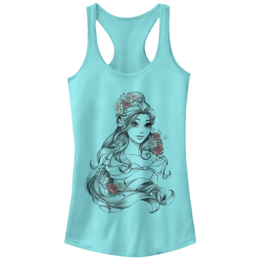 Junior's Beauty and The Beast Flowers Racerback Tank Top - Disney Princess Casual Wear for Girls, Perfect for Summer Outfits & Cosplay