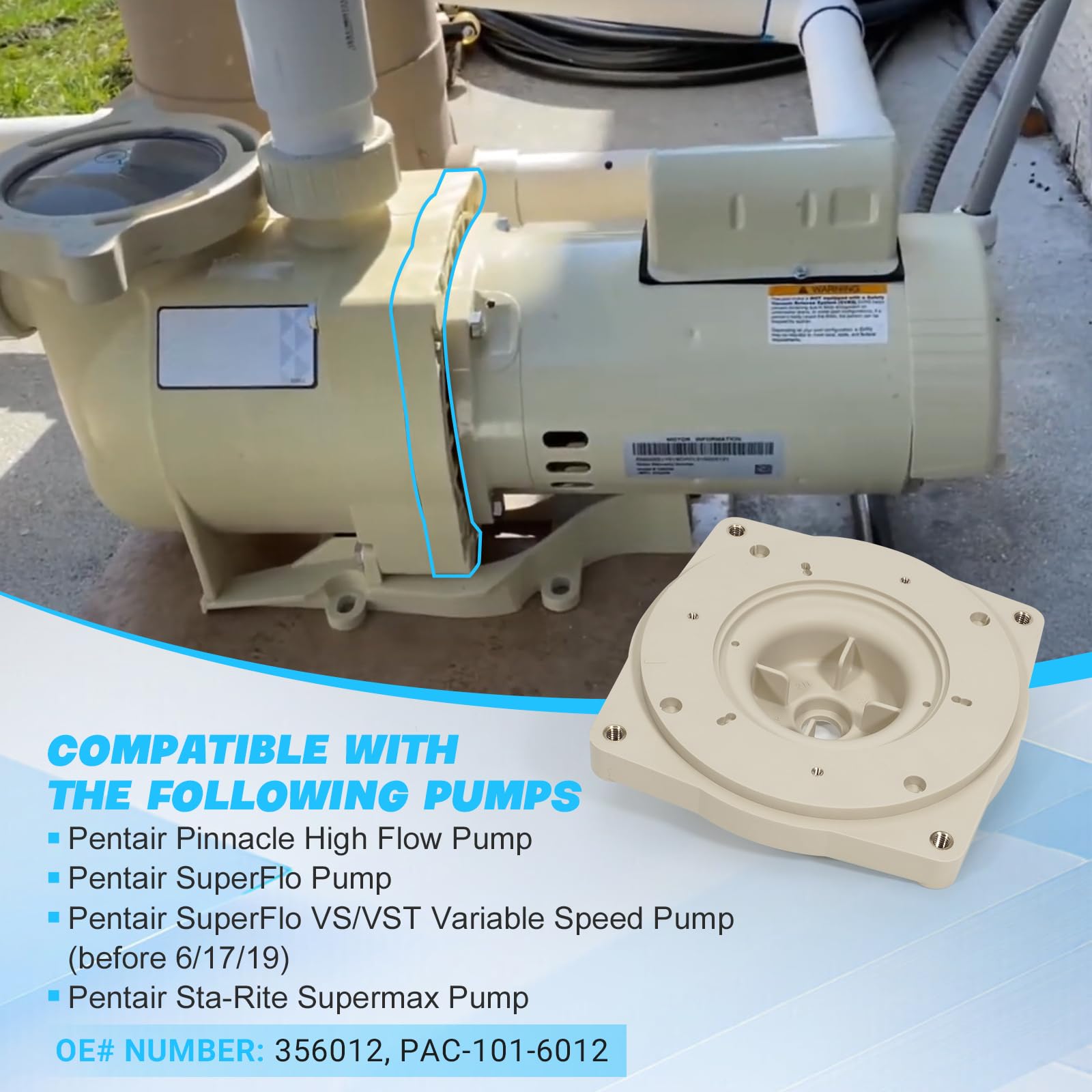 Pentair SuperFlo Inground Pool Pump Almond Seal Plate 356012 Replacement - Compatible with Pentair Pinnacle High Flow & Sta-Rite Supermax Pumps - PAC-101-6012 - Perfect for Pool Maintenance & Pump Repair