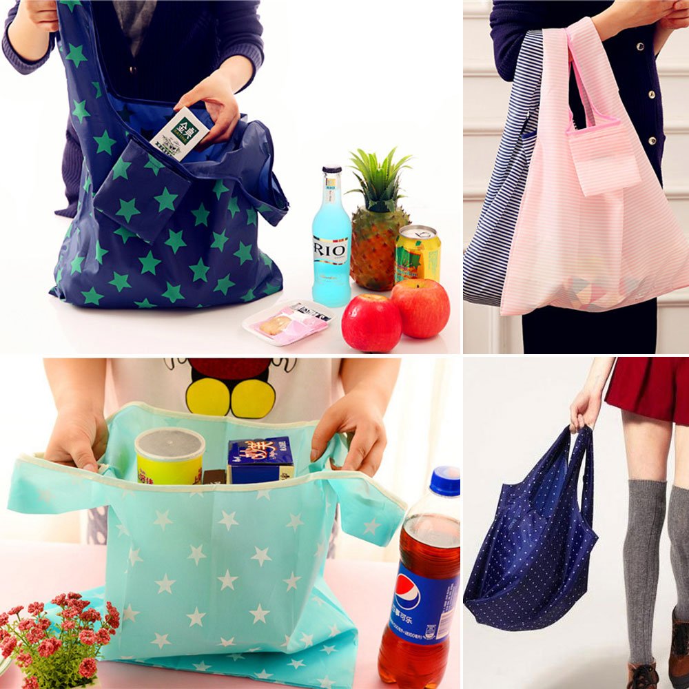Eco-Friendly Reusable Grocery Tote Bags - 6 Pack Foldable Shopping Bags, Water Resistant & Durable for Groceries, Lightweight & Strong Fits in Pocket | Perfect for Grocery Shopping, Farmers Market, Beach Trips & Daily Errands