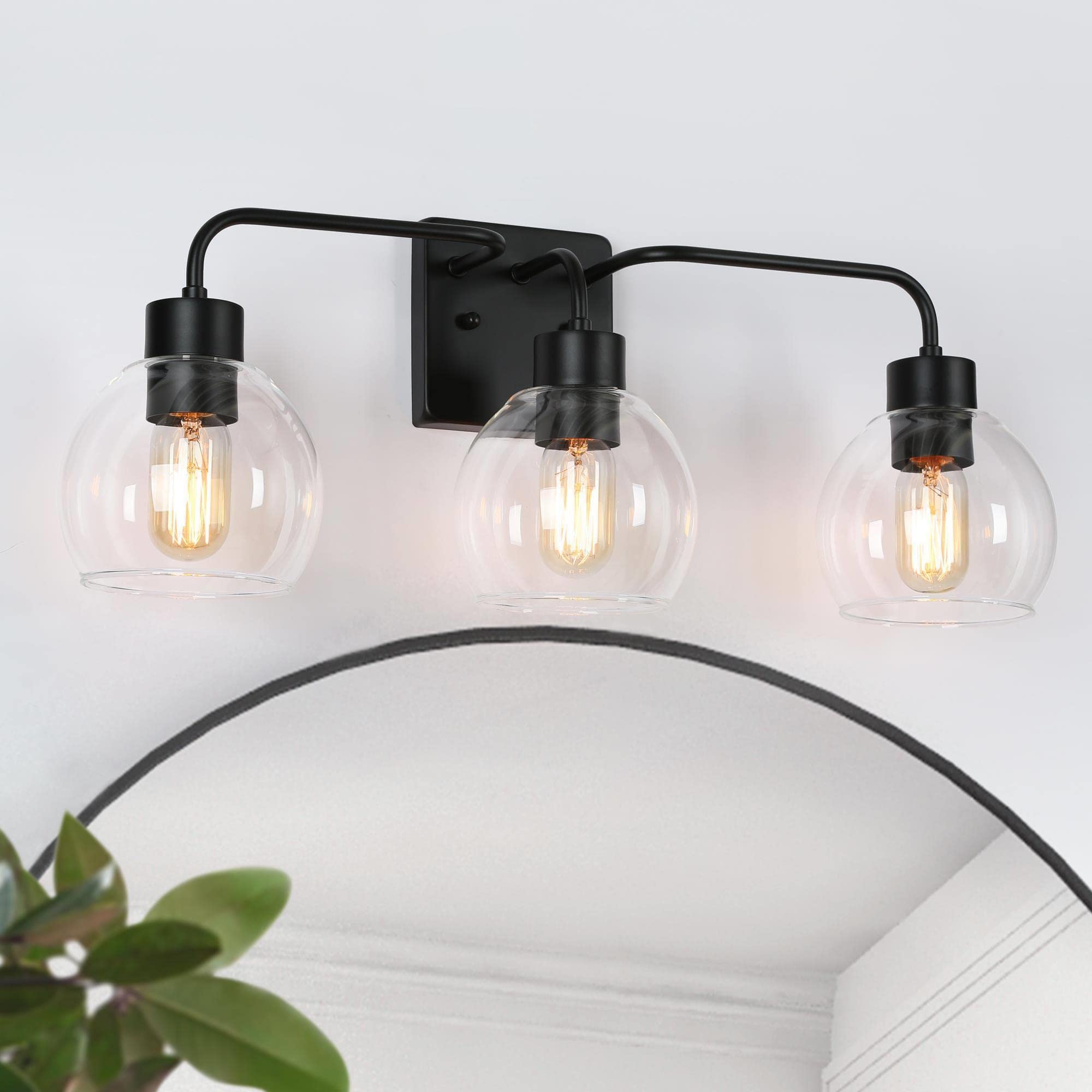 ZEVNI Black Vanity Light - 3-Light Mid Century Modern Bathroom Fixture with Clear Globe Glass Shade (24.5