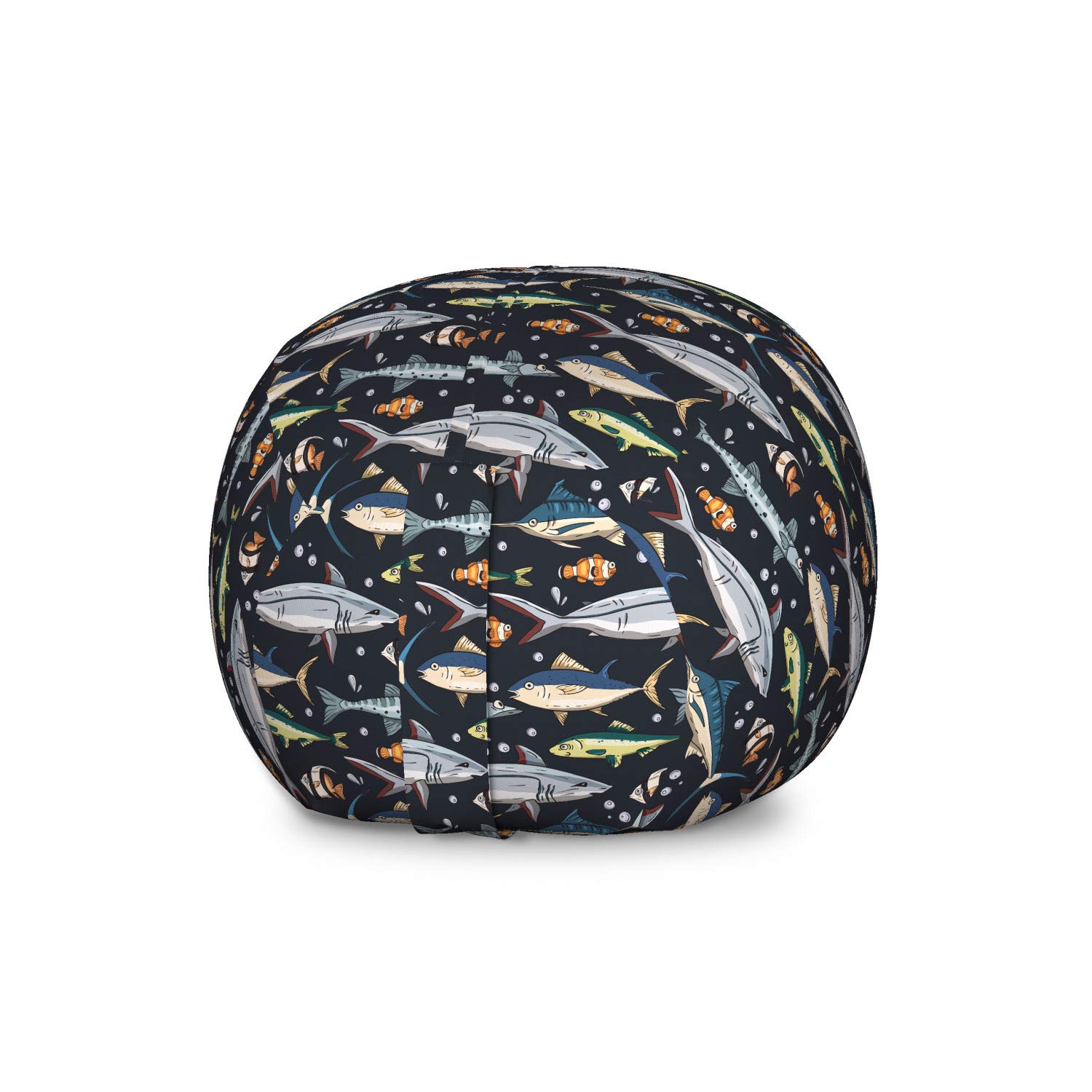 Ambesonne Nautical Toy Storage Bag Chair - Ocean Fish & Bubble Pattern, Large Washable Stuffed Animal Organizer for Kids' Room, Playroom & Nursery Decor | Multicolor