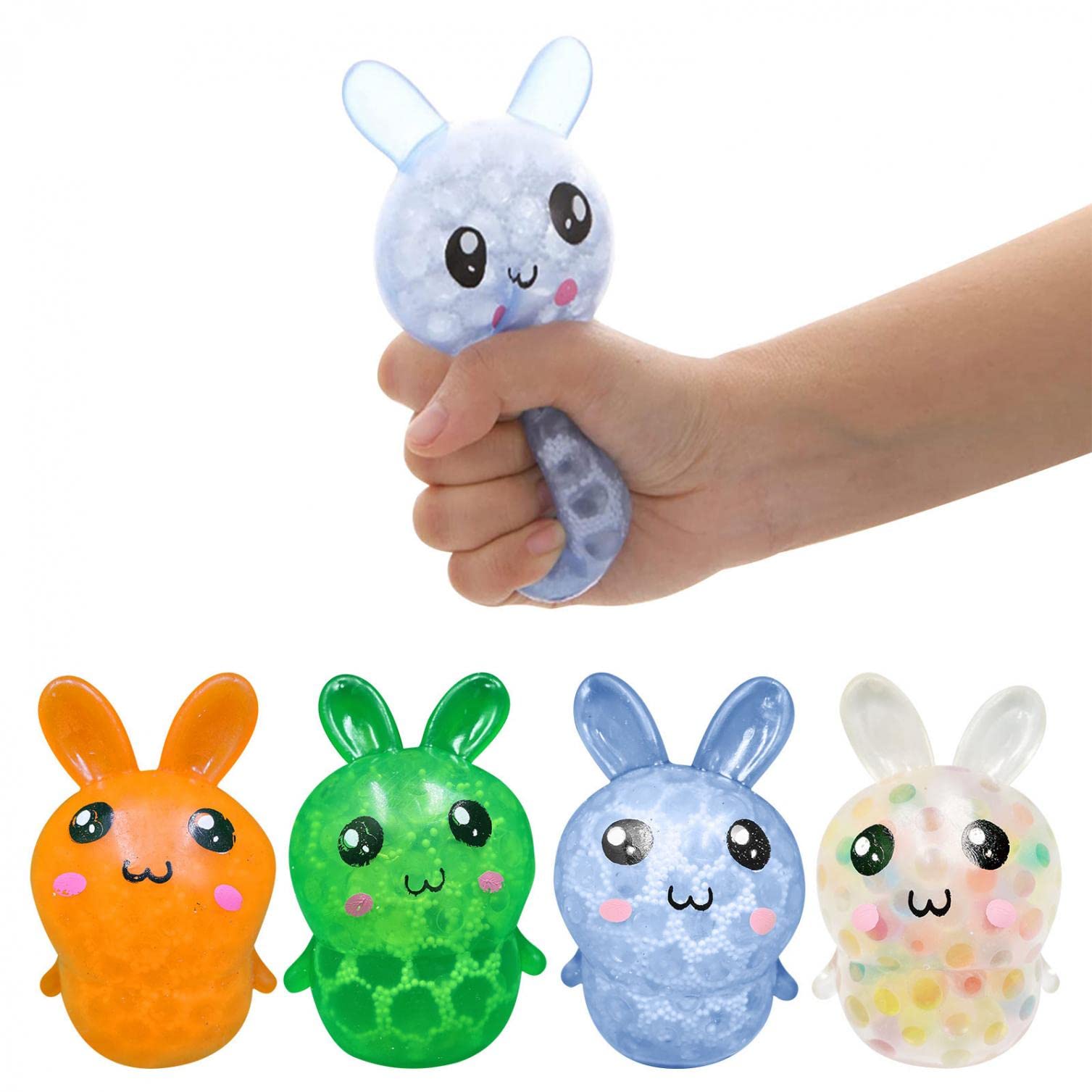 1PC Squishy Easter Bunny Stress Ball Toy for Kids & Adults - Water Beads Filled Sensory Fidget Toy for Stress Relief & Anxiety - Easter Party Favors, Basket Stuffers, Classroom Prizes (Orange) - Perfect for Easter Gifts, Office Desk Relaxation & Sensory Play