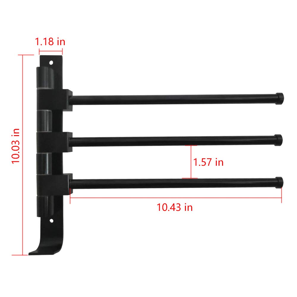 Wall Mounted Swing Out Towel Rack with 3 Hooks - Black Bathroom Towel Holder for Space Saving Storage | Perfect for Small Bathrooms, Laundry Rooms & Poolside Use