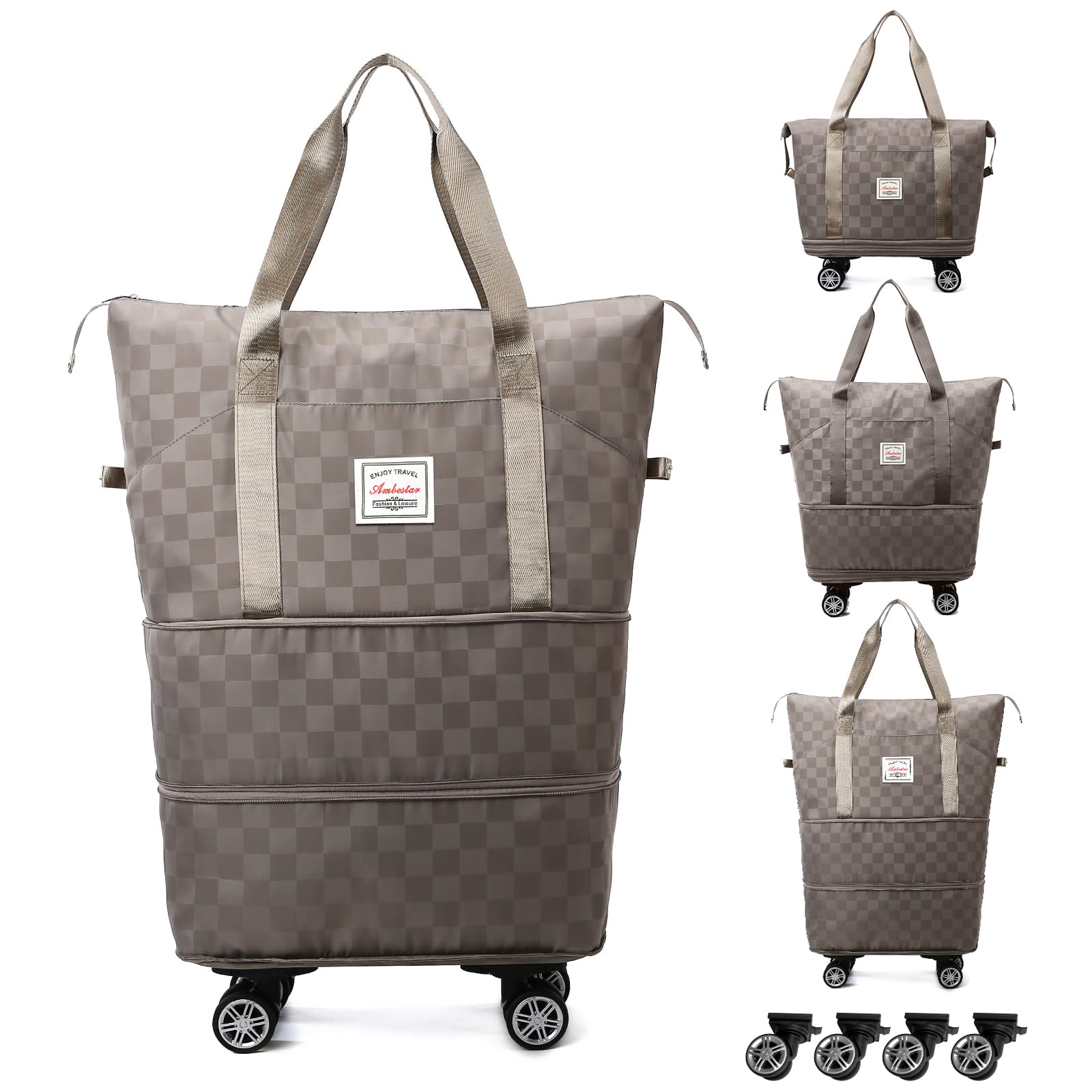 Foldable Travel Duffel Bag with Wheels - Expandable, Lightweight Carry-On Luggage for Women - Perfect for Air Travel, Gym, Weekend Trips & Outdoor Adventures