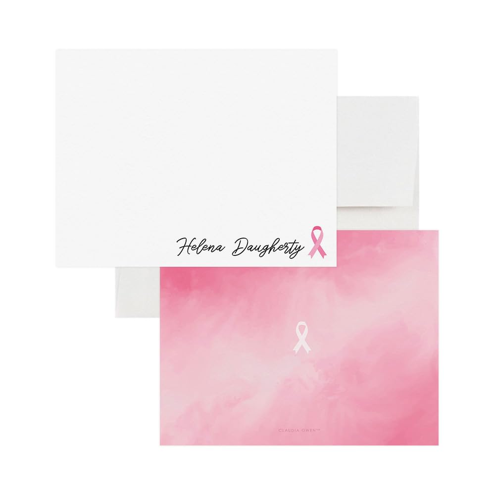 Personalized Pink Ribbon Note Cards with Envelopes - Custom Breast Cancer Awareness Stationery - Thank You Cards for Support - Choose Quantity & Envelope Color - Perfect for Fundraisers, Survivor Gifts & Awareness Events