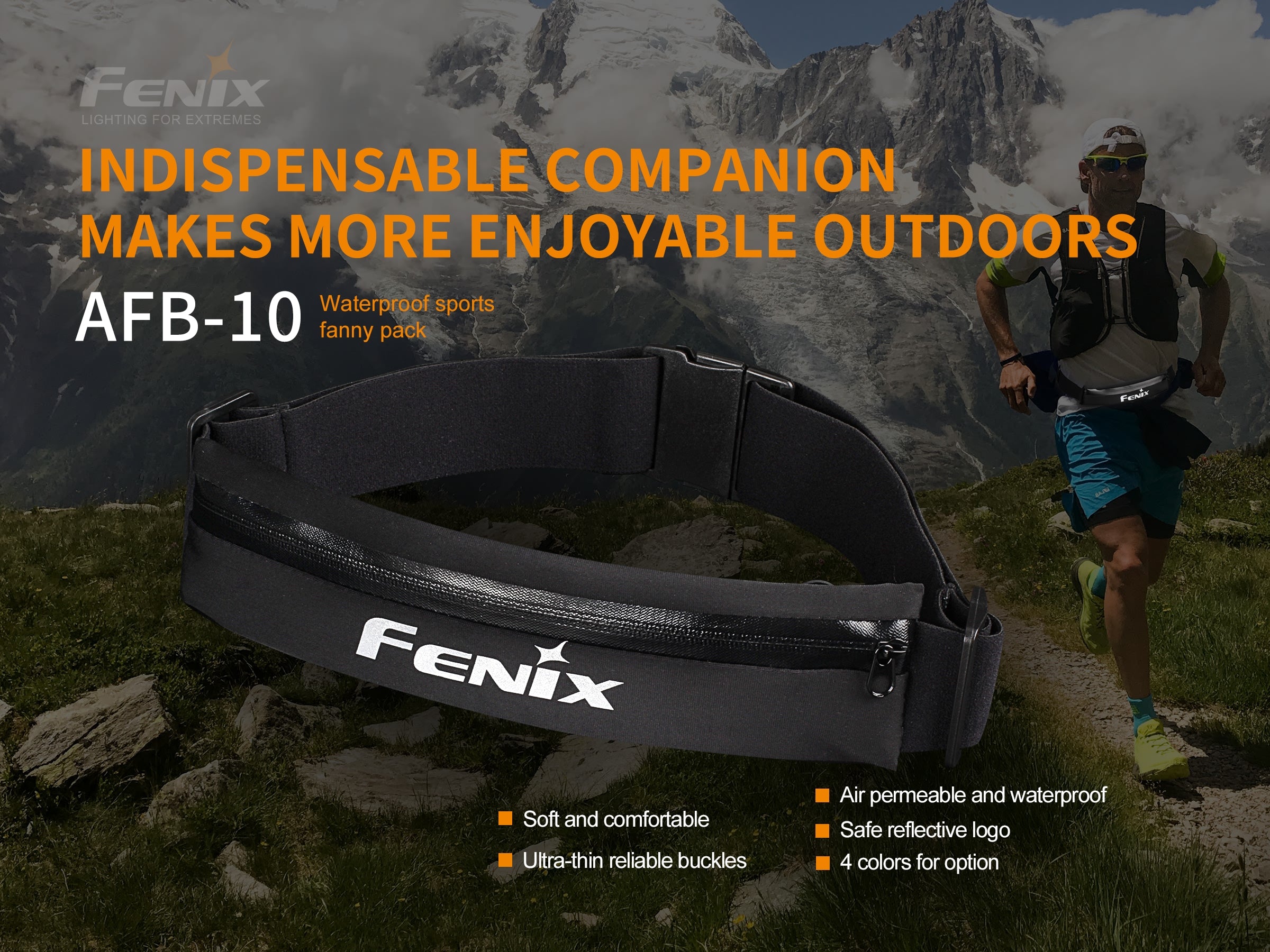 Fenix AFB 10 Waterproof Sports Waist Pack - Lightweight Running Belt for Hiking, Cycling & Travel - Hands-Free Storage for Phone, Keys & Essentials