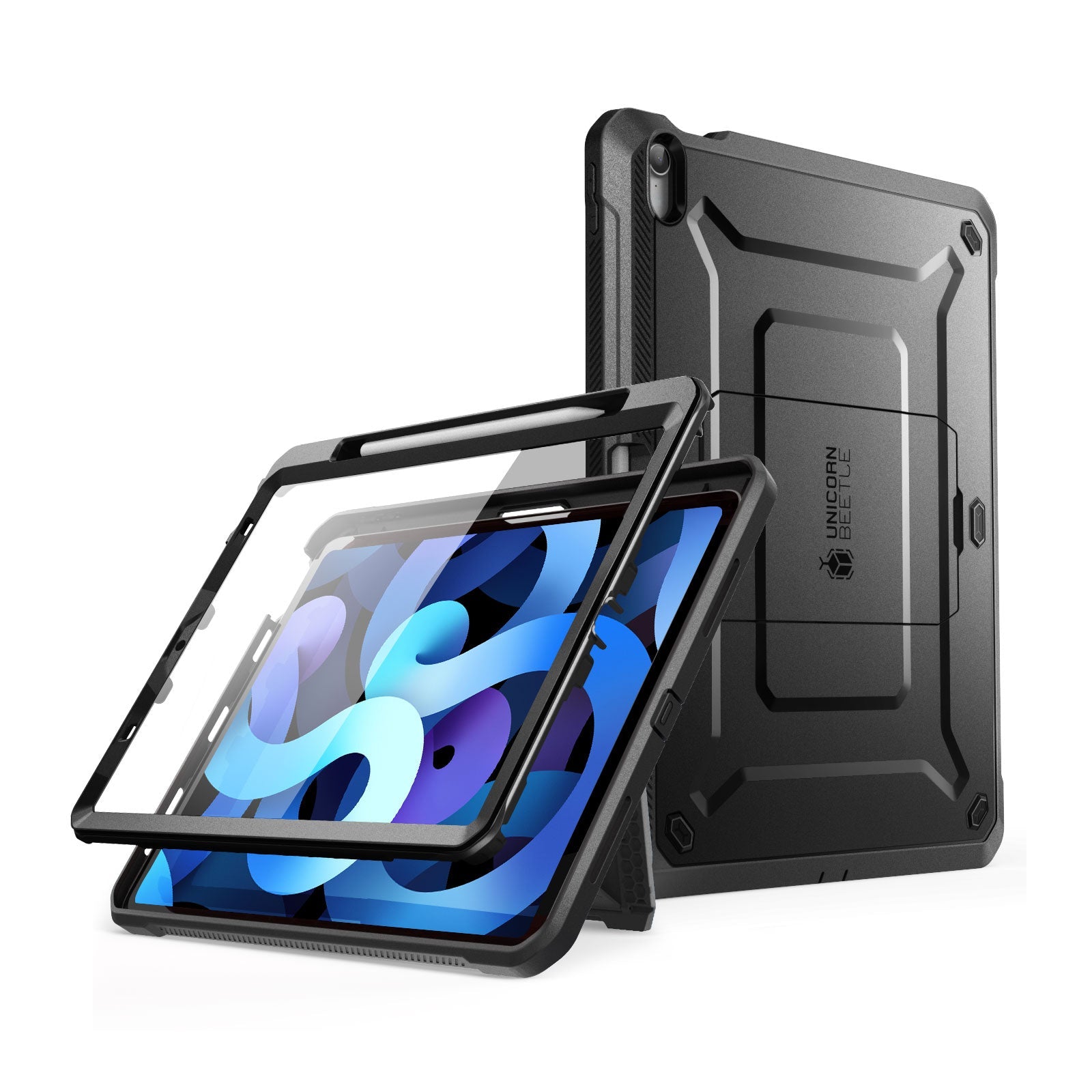iPad Air 4 / 5 Unicorn Beetle PRO Rugged Kickstand Case - Shockproof Protective Cover with Built-in Stand (Black) - Perfect for Outdoor Adventures, Travel & Daily Use