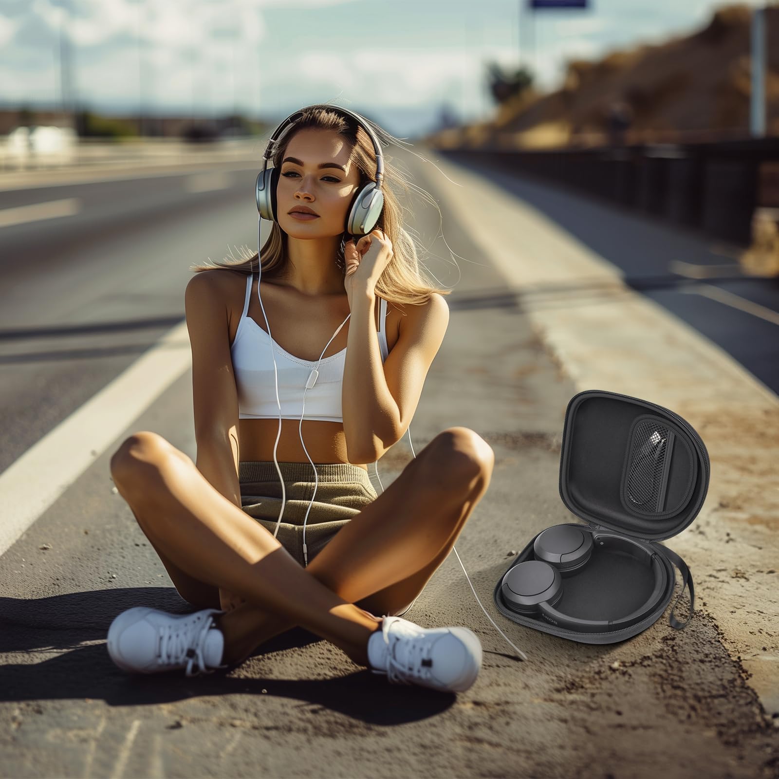 Premium Headphone Case for Sony WH-CH520 Wireless Bluetooth Headphones - Protective Storage Bag with USB Cable Pocket - Noise Cancelling On-Ear Headset Accessory - Ideal for Travel, Work & Commuting - Black (Box Only)