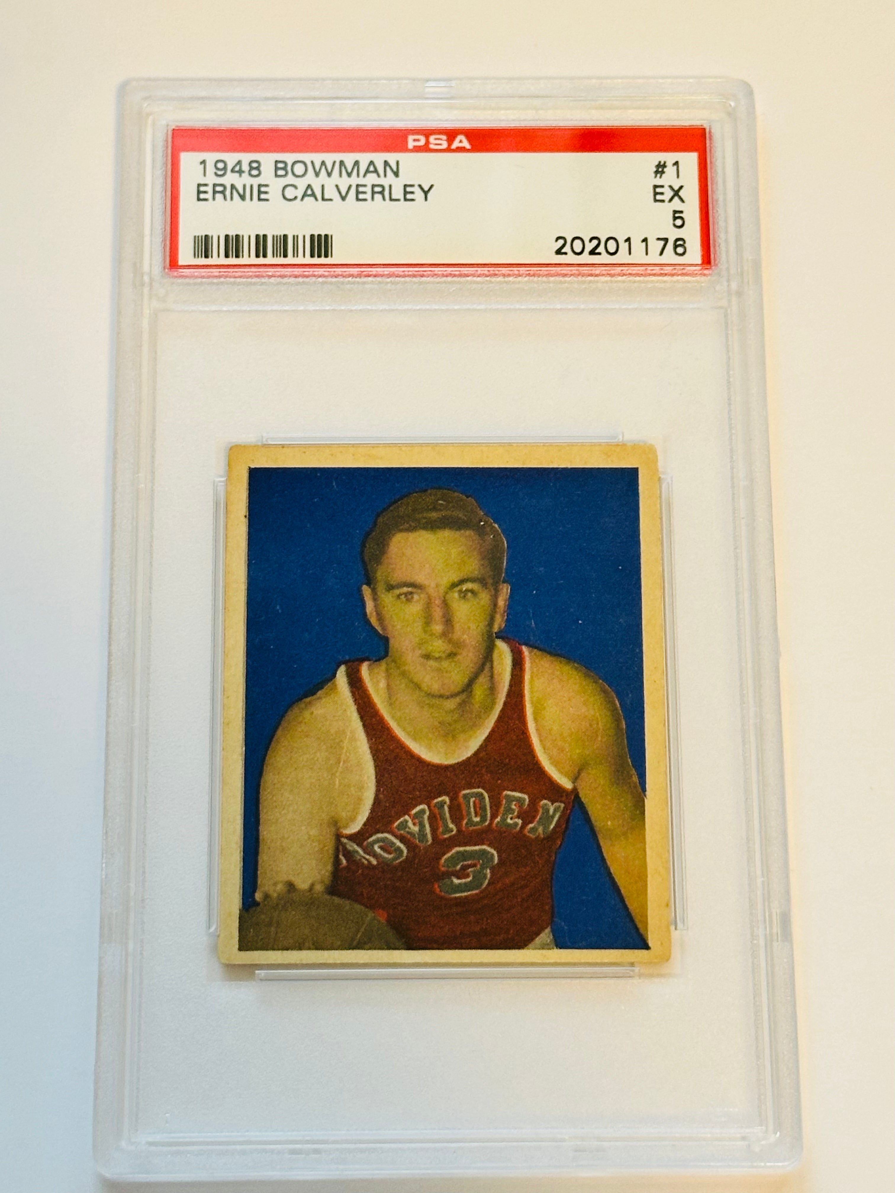 Vintage 1948 Bowman Basketball #1 PSA 5 Graded Card - Ernie Calverley Rookie - Rare Collectible Sports Memorabilia for NBA Fans & Card Collectors - Perfect for Display, Investment, or Gifting