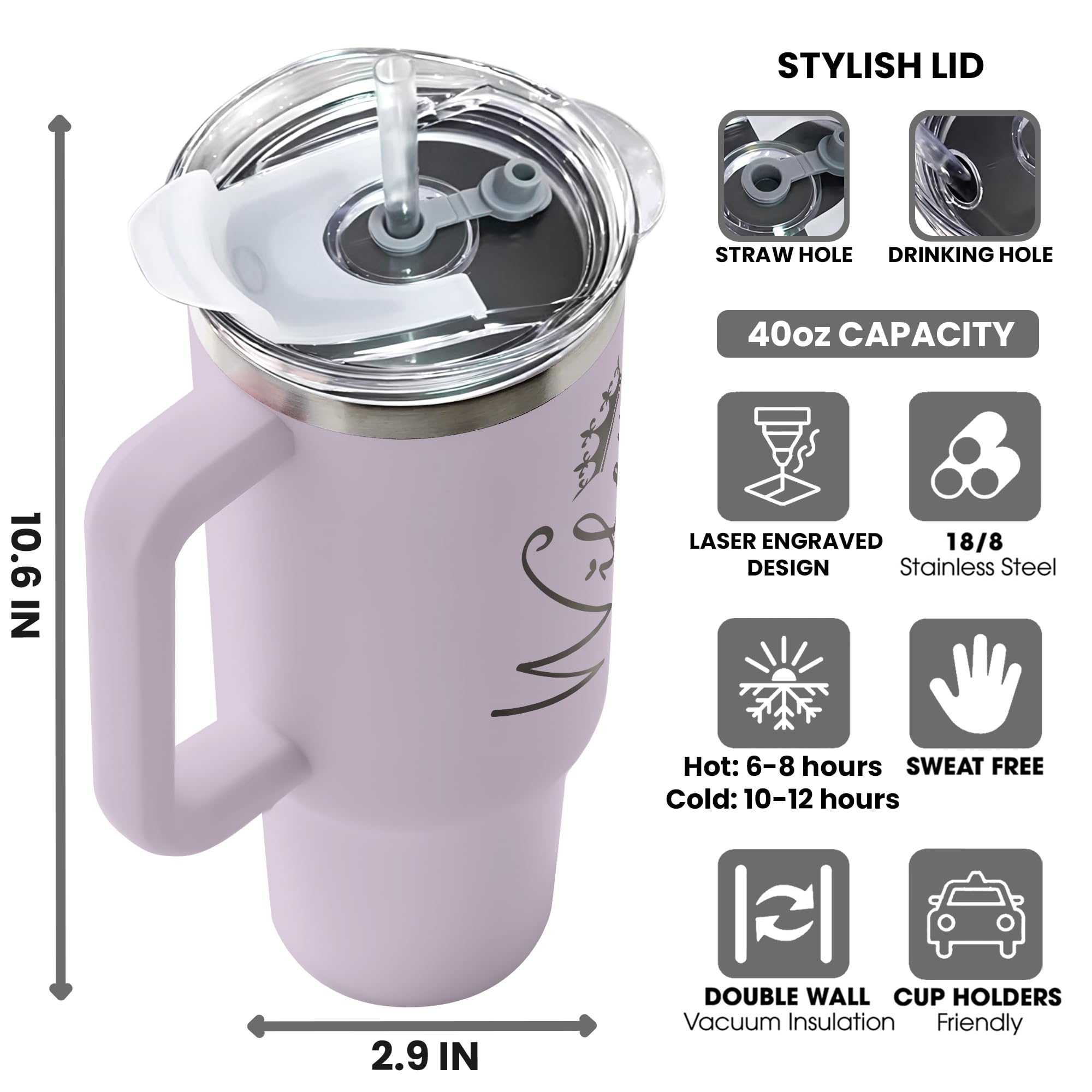40oz Purple Stainless Steel Tumbler - Romantic Love Cup for Wife | Perfect Wedding Anniversary, Birthday, Valentine's Day, Mother's Day & Christmas Gift for Her | Insulated Travel Mug for Coffee, Tea & Cold Drinks | Ideal for Home, Office & Outdoor Use