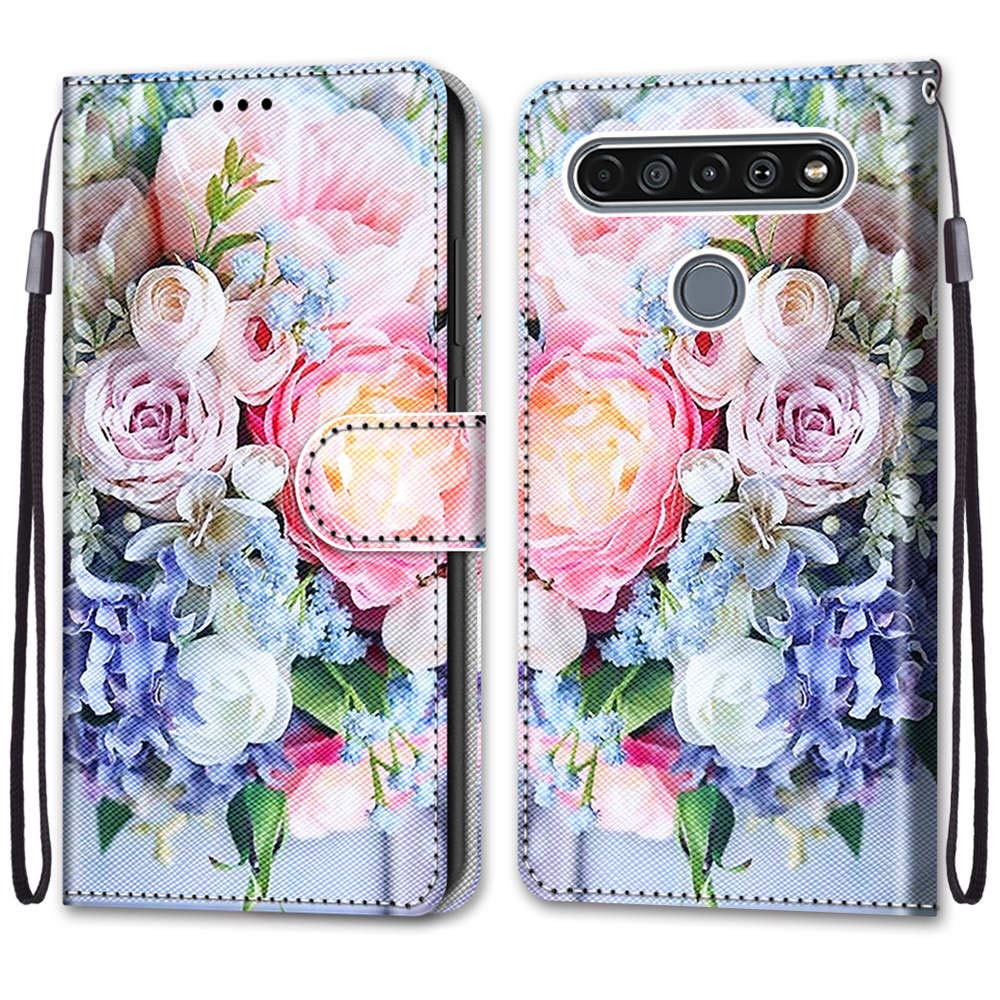 Premium PU Leather Wallet Flip Cover for LG K61 - Shockproof Protective Case with Card Holder, Magnetic Closure & Side Pocket (Fresh Flowers Design) | Perfect for Daily Use, Business Meetings & Travel Protection