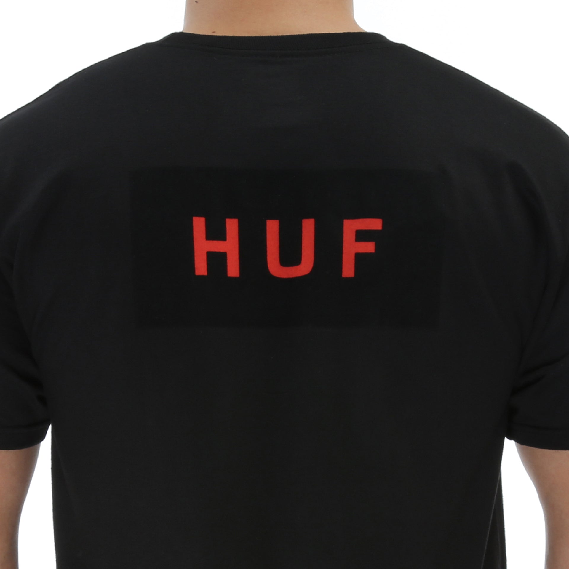 Huf Bar Logo Flock T-Shirt for Men & Women - Soft Cotton Streetwear Tee - Black - Perfect for Skateboarding, Casual Wear & Street Style