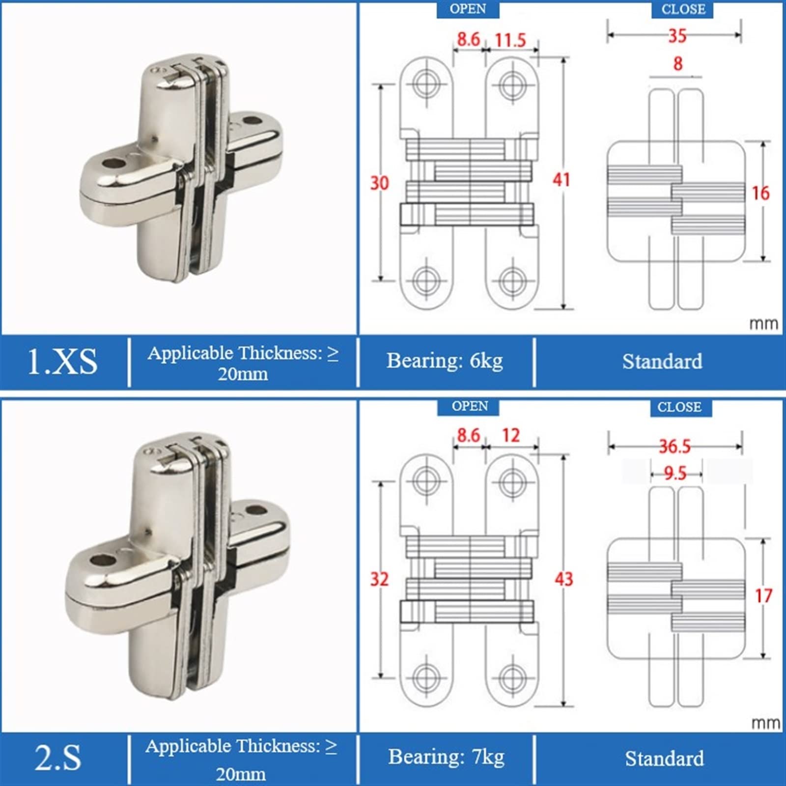 DUO ER Zinc Alloy Invisible Concealed Cross Door Hinges - Heavy Duty Hidden Cabinet Hinges for Wardrobe, Closet, Cupboard & Furniture Hardware (2-Pack) | Perfect for Seamless Modern Home & Office Storage Solutions
