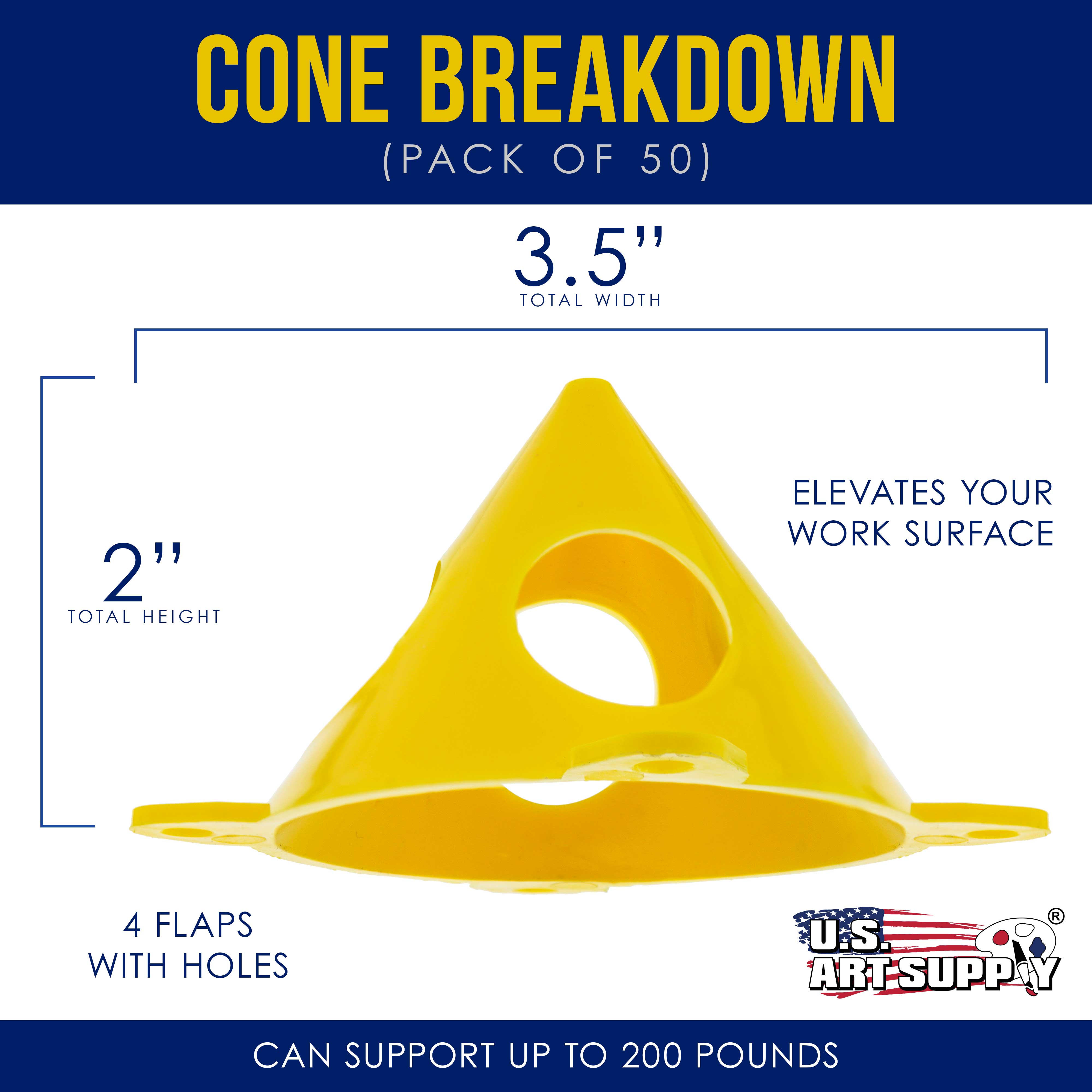 Yellow Cone Canvas & Cabinet Door Risers - Acrylic Epoxy Pouring Paint Support Stands (50 Pack) - Perfect for DIY Art Projects, Furniture Makeovers & Crafting
