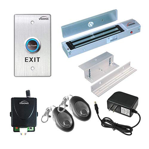 Visionis FPC-7473 Heavy Duty 600lbs Electromagnetic Lock Kit with Wireless Receiver & Remote Control - Secure Inswinging Door Access Control System with VIS-7013 Contactless Exit Button for Office, Warehouse & Commercial Buildings