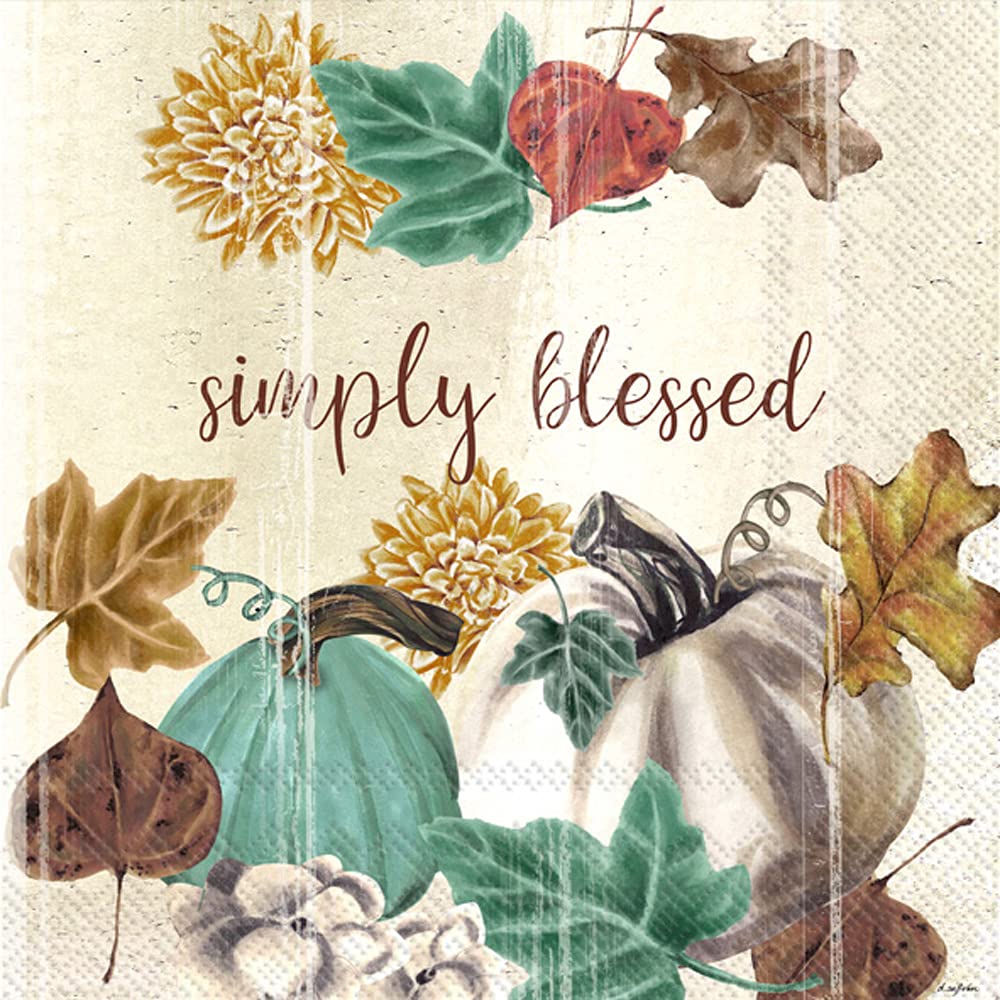 Premium 3-Ply Disposable Paper Napkins for Parties & Lunches - Simply Blessed Pumpkins Design, 6.5x6.5 Inch, 20-Count Pack - Perfect for Thanksgiving, Fall Gatherings & Home Decor