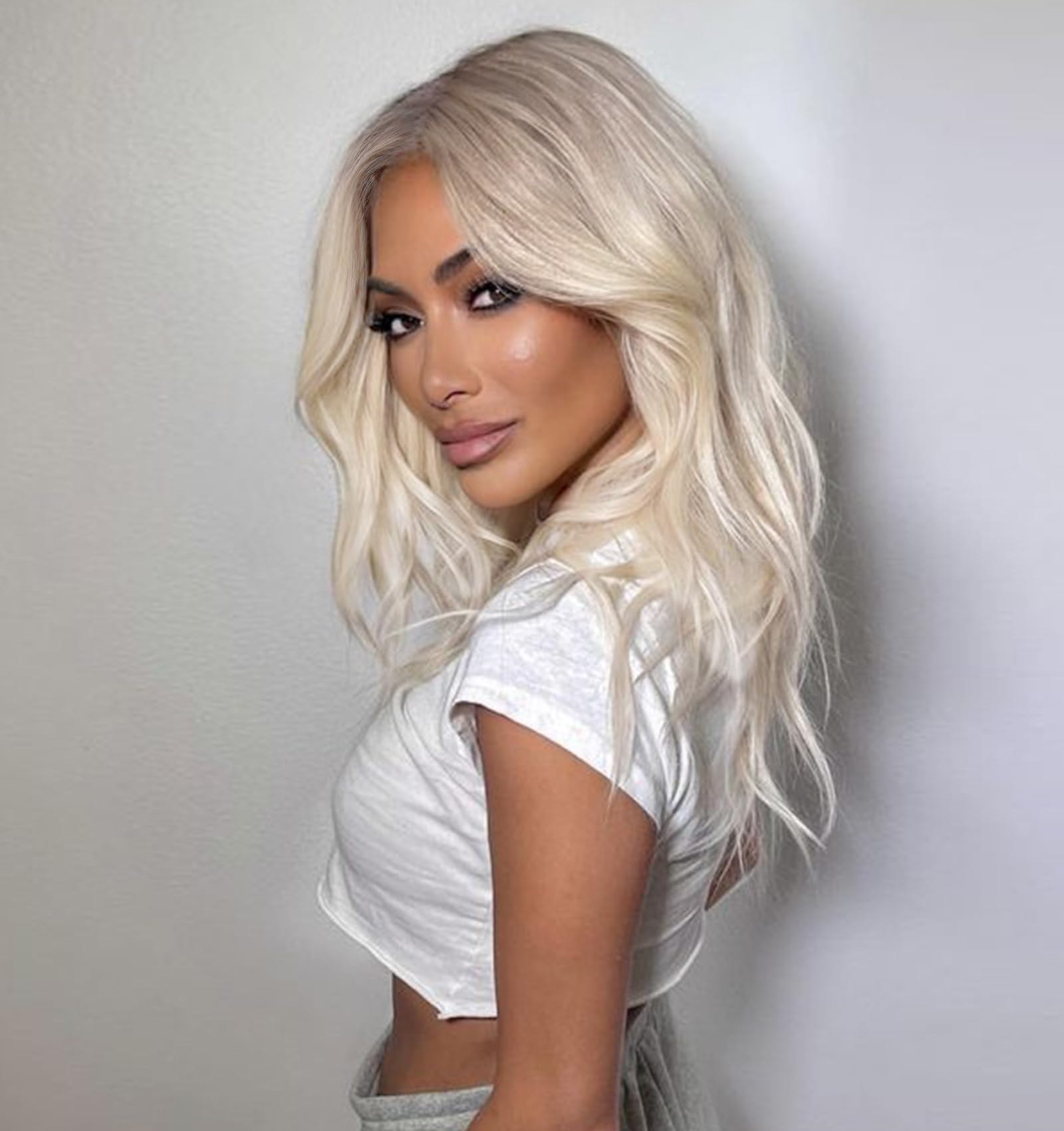 VEDAR Blonde Wigs 613 - Platinum Blonde Lace Front Wig with Middle Part | Ombre Synthetic Hair Short Wig for Cosplay, Daily Wear & Costume Parties (VEDAR-026)