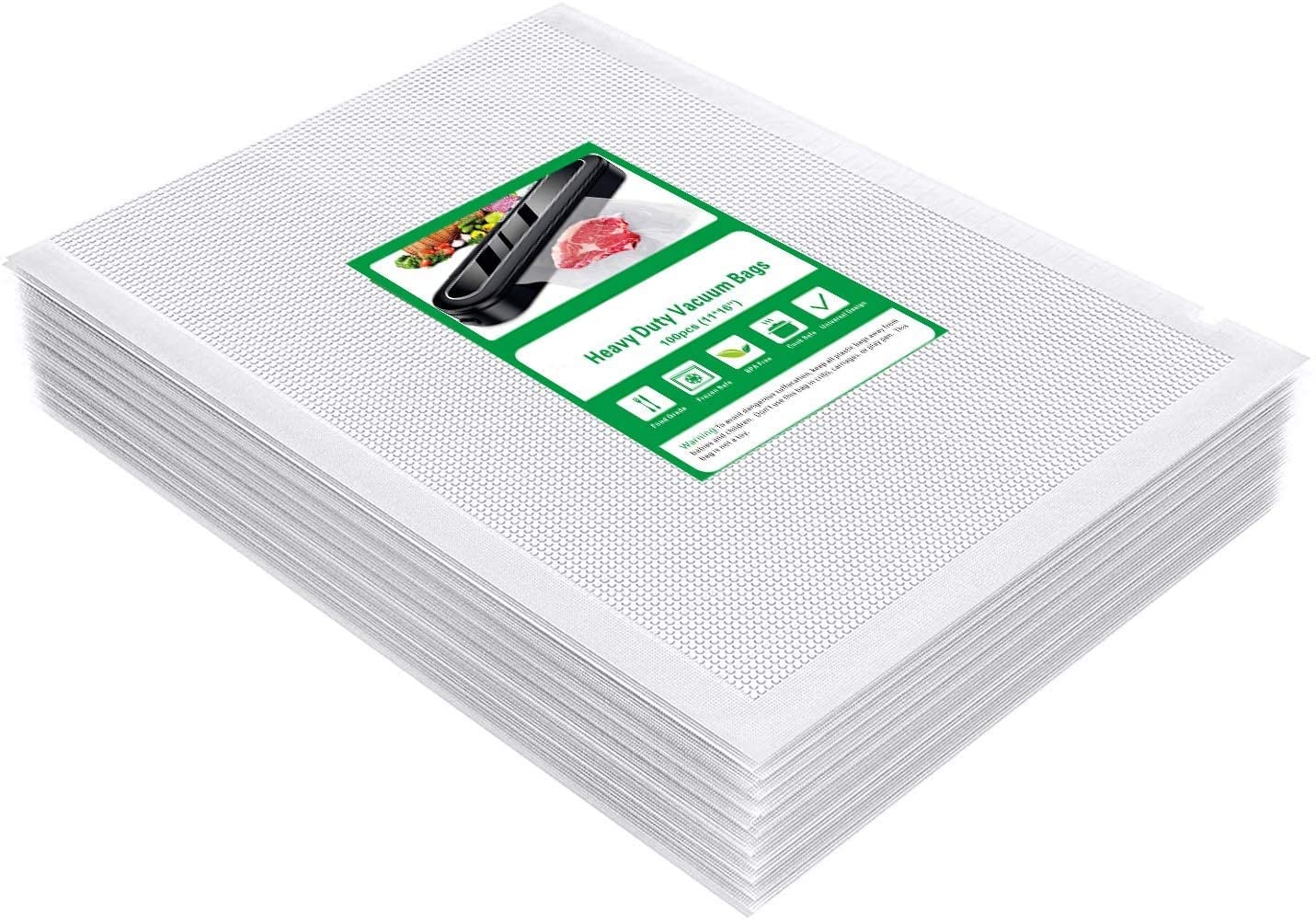 100Pcs Vacuum Sealer Bags 20cm x 30cm - Thick Textured Food Storage Bags with Easy Tear Notch - Pre-Cut Embossed Vacuum Seal Bags for Sous Vide Cooking, Meal Prep & Food Preservation - Compatible with All Vacuum Sealer Machines