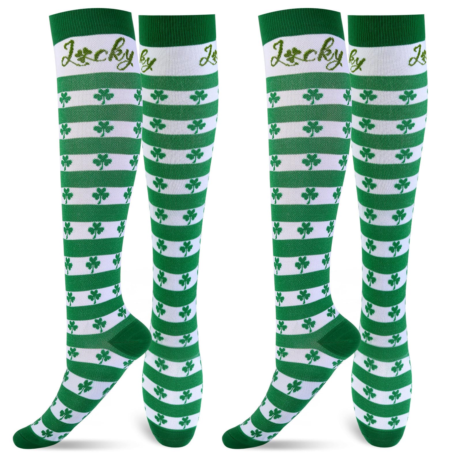 2 Pairs St. Patrick's Day Compression Socks for Women & Men - Lucky Shamrock Knee High Socks for Circulation & Comfort | Perfect for Irish Festivals, Workouts & Holiday Gifts